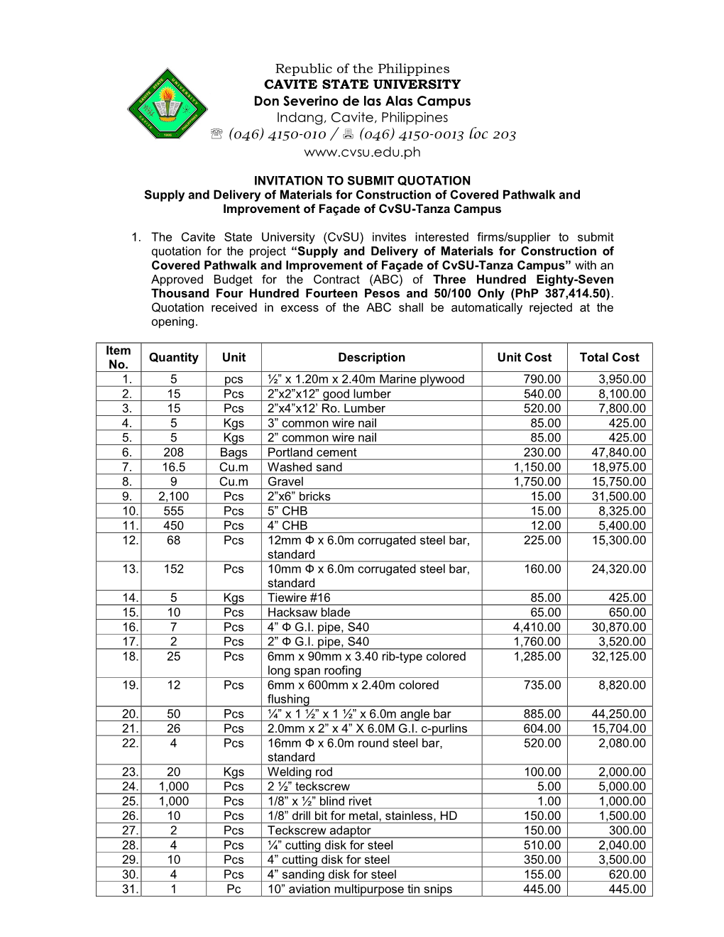 Republic of the Philippines CAVITE STATE UNIVERSITY Don Severino