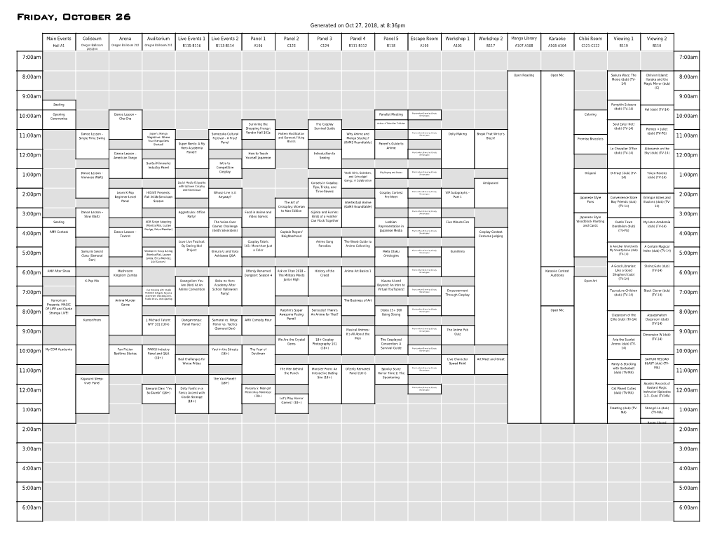 Kumoricon Schedule