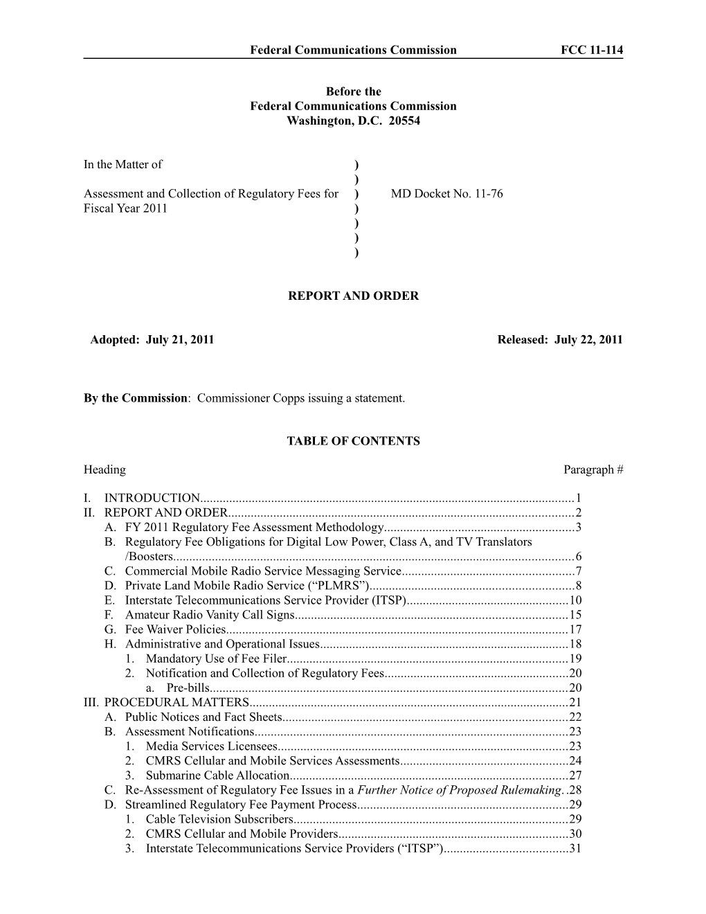 Federal Communications Commission FCC 11-114