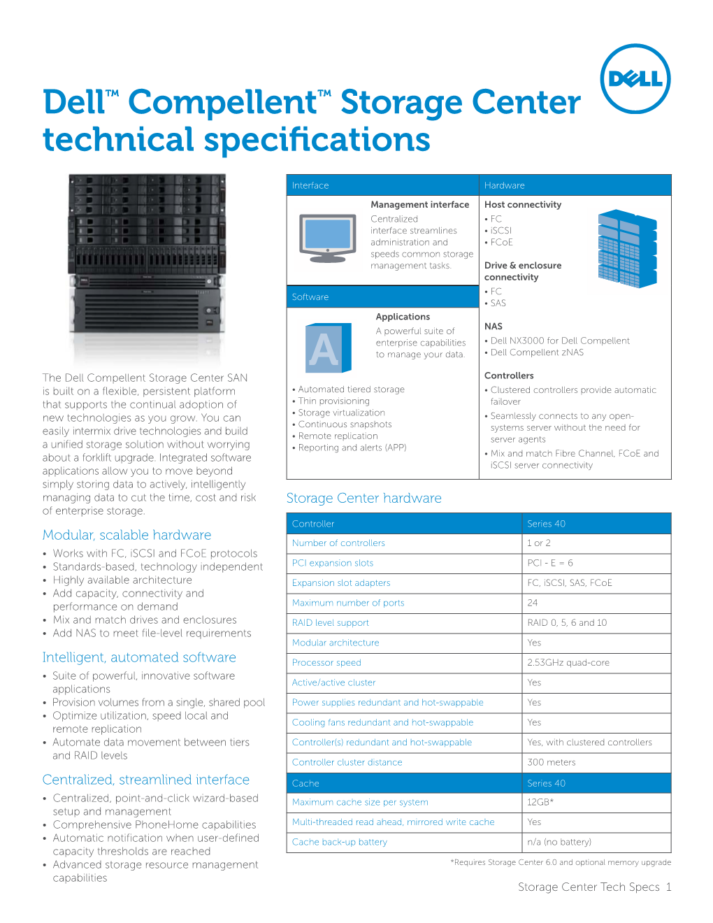 Dell™ Compellent™ Storage Center Technical Specifications