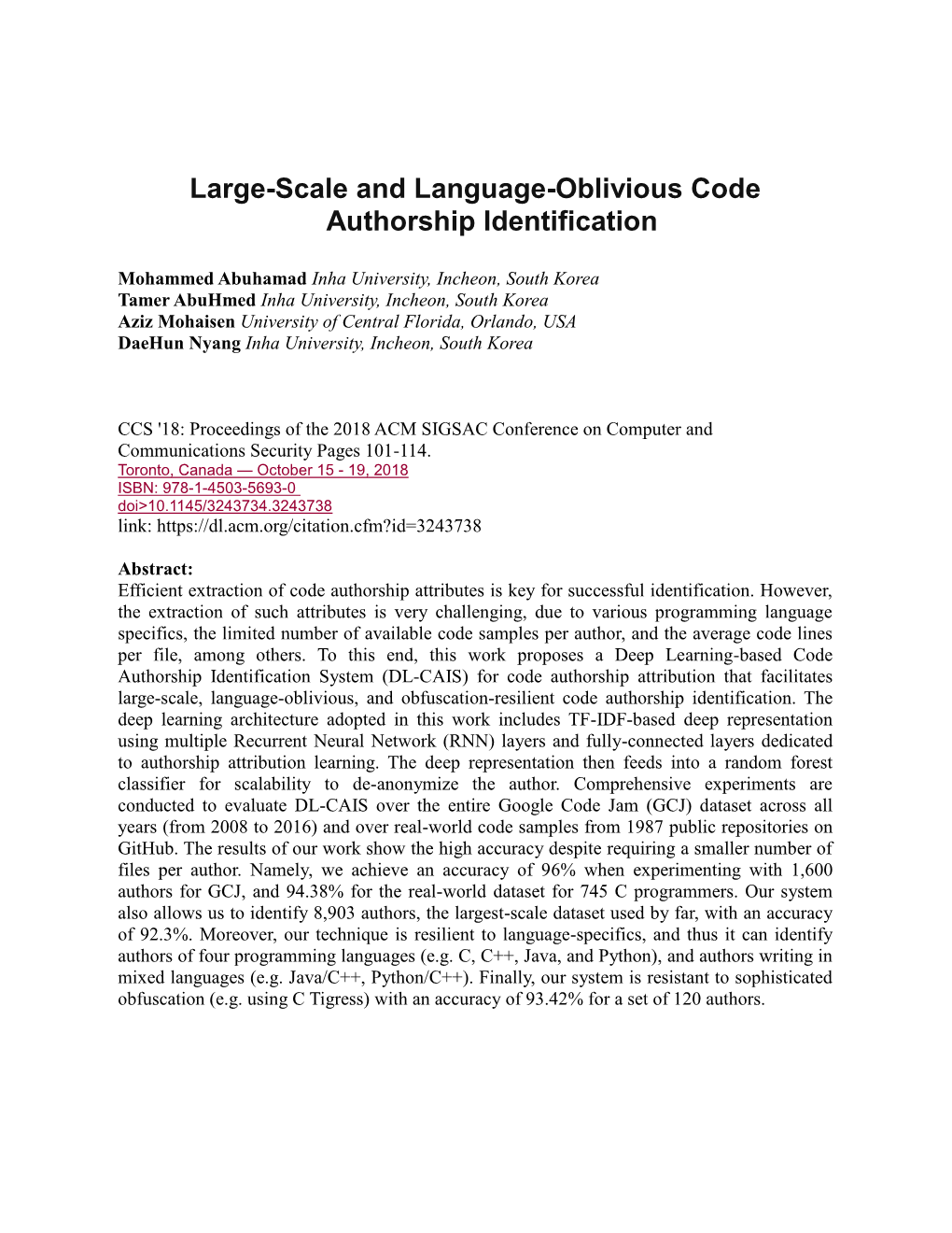 Large-Scale and Language-Oblivious Code Authorship Identification