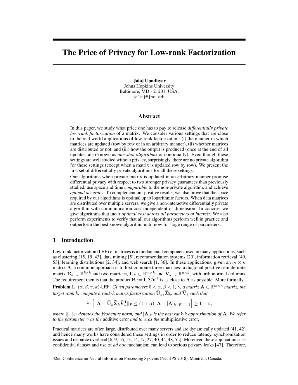 The Price of Privacy for Low-Rank Factorization