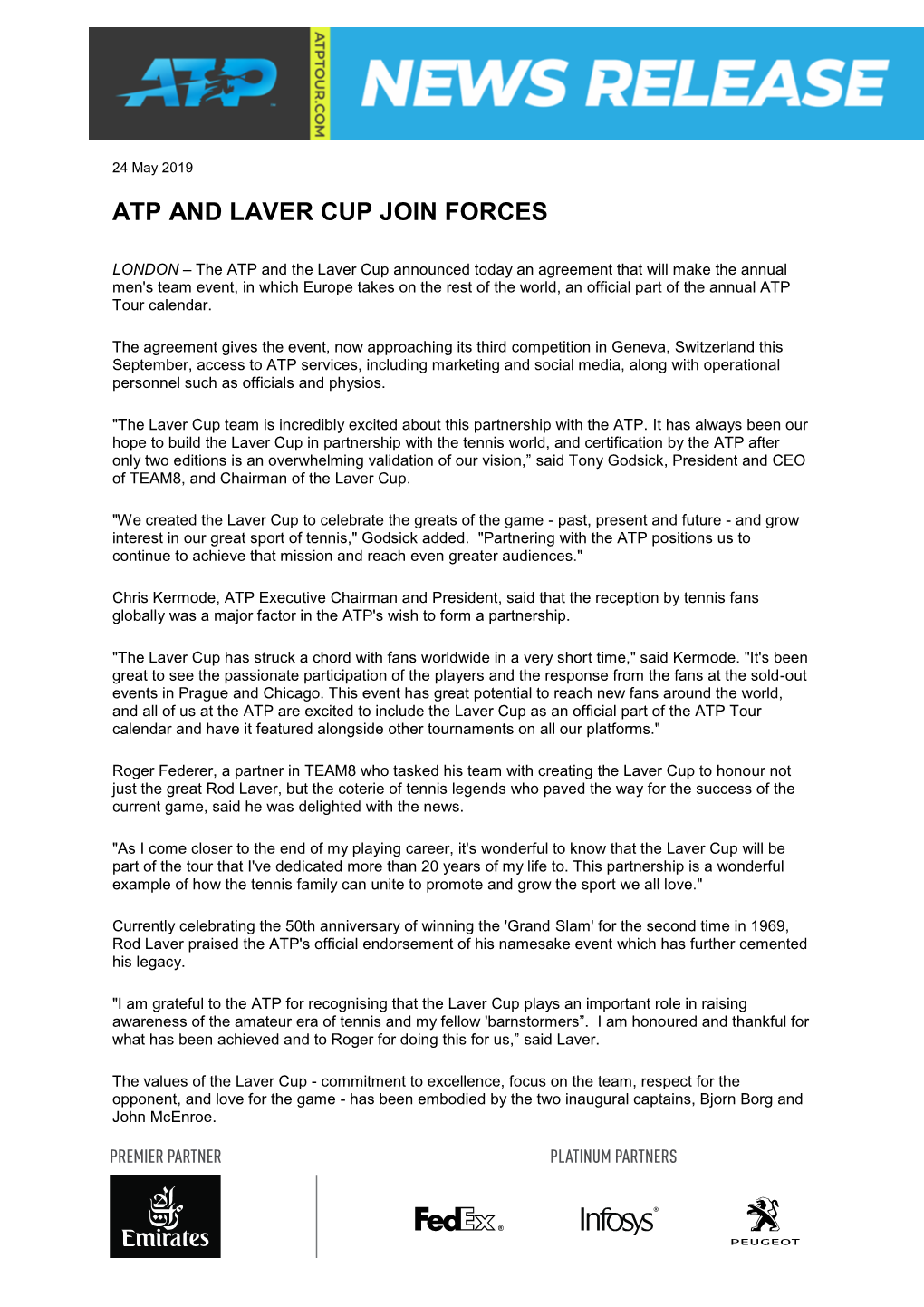 Atp and Laver Cup Join Forces