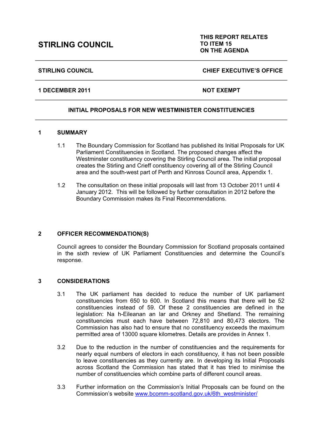 Initial Proposals for New Westminster Constituencies