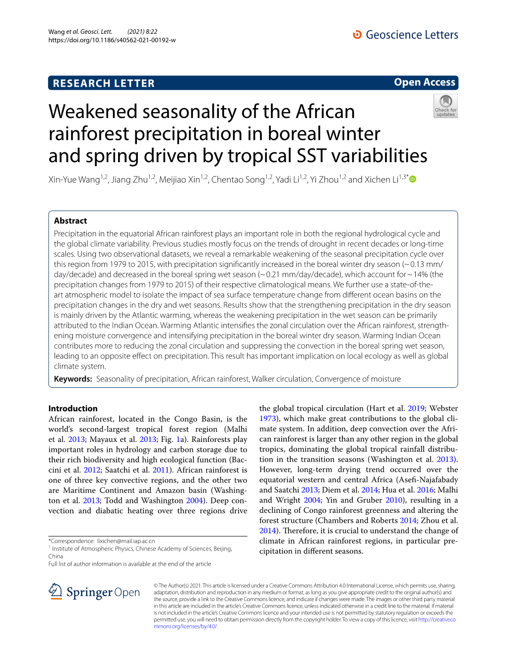 Weakened Seasonality of the African Rainforest Precipitation in Boreal