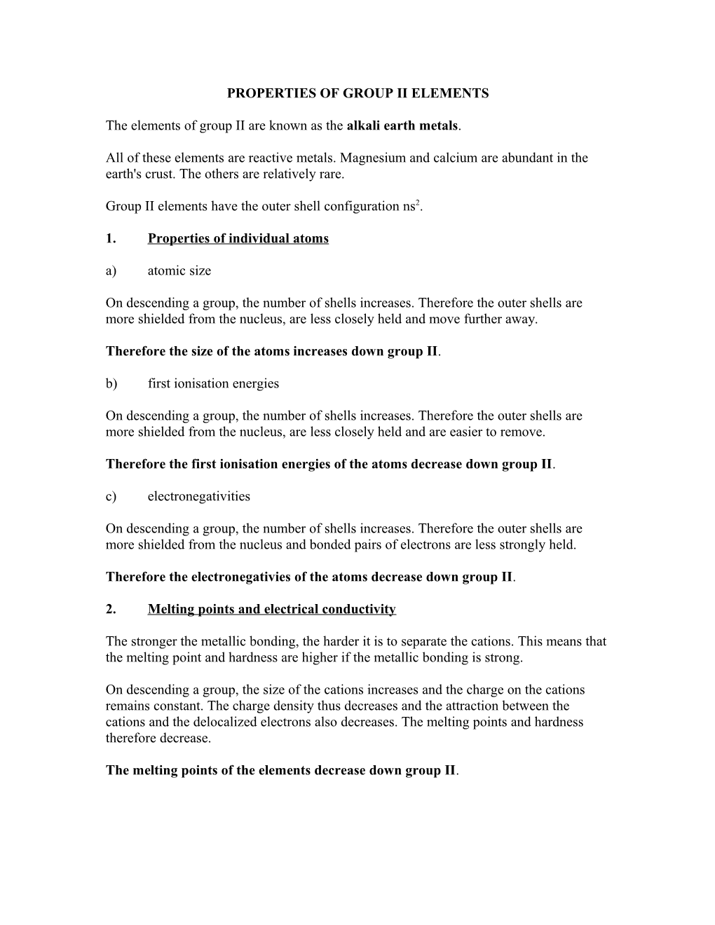 Properties of Group Ii Elements