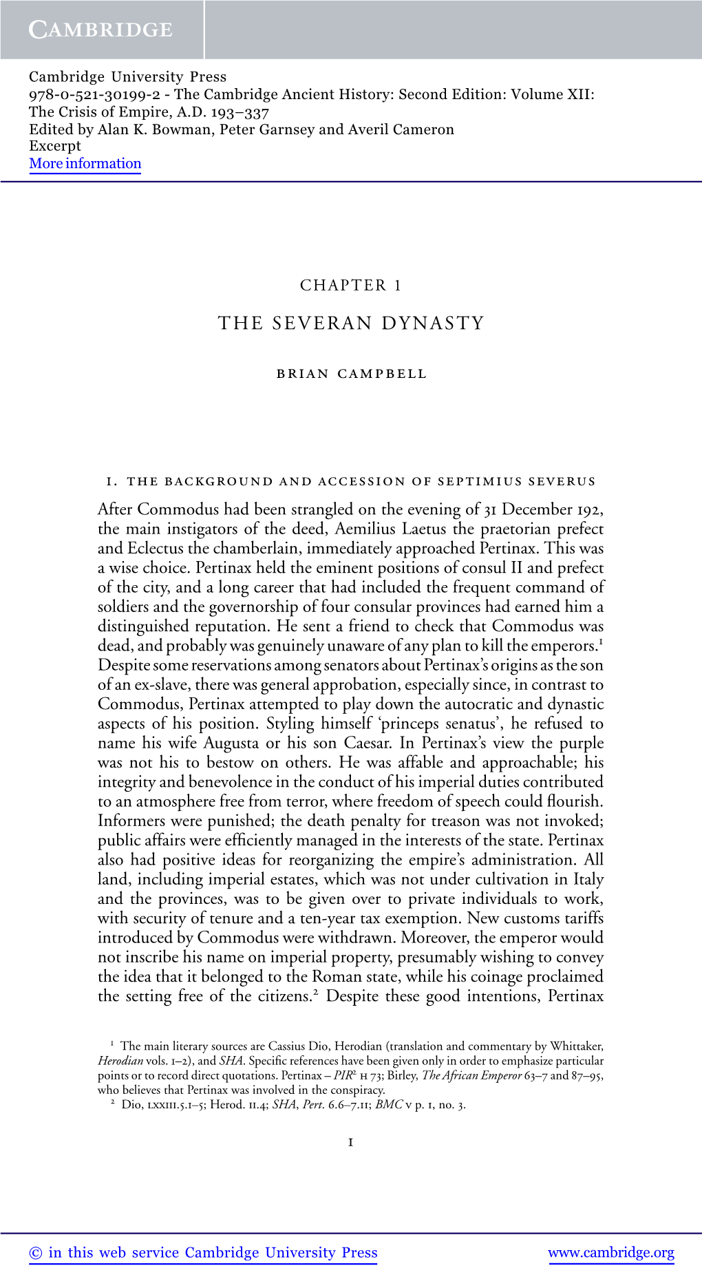 THE SEVERAN DYNASTY Brian Campbell