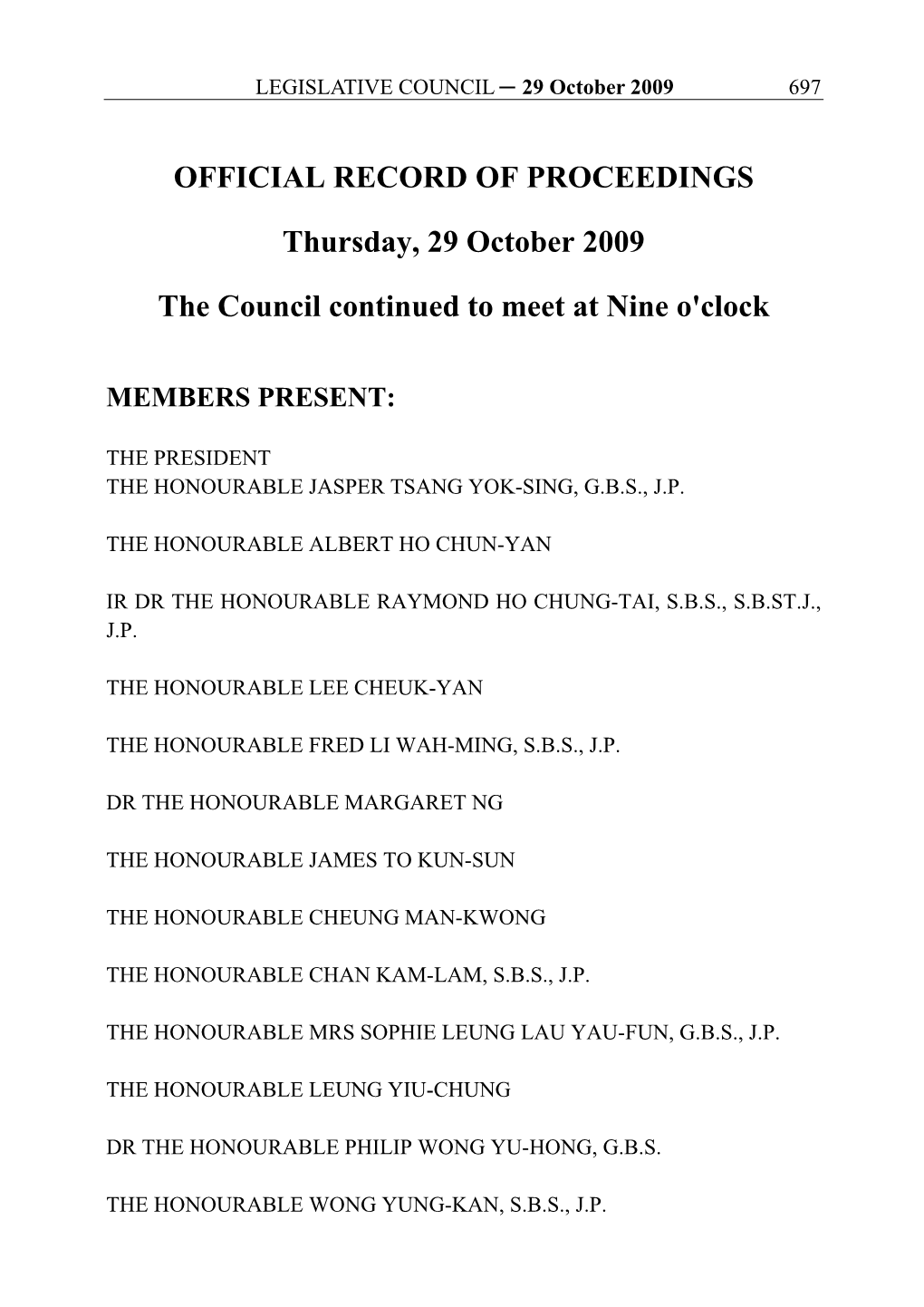 OFFICIAL RECORD of PROCEEDINGS Thursday, 29