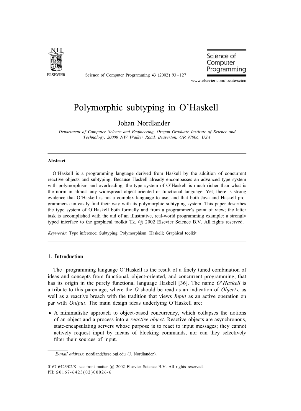 Polymorphic Subtyping in O'haskell