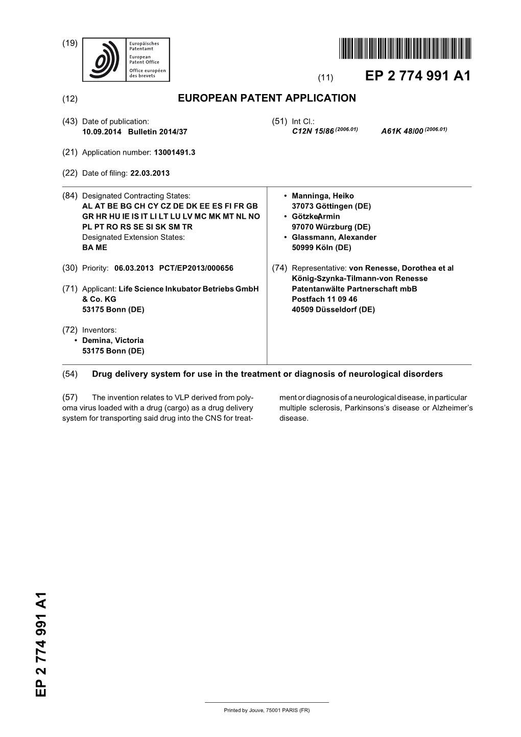 Drug Delivery System for Use in the Treatment Or Diagnosis of Neurological Disorders