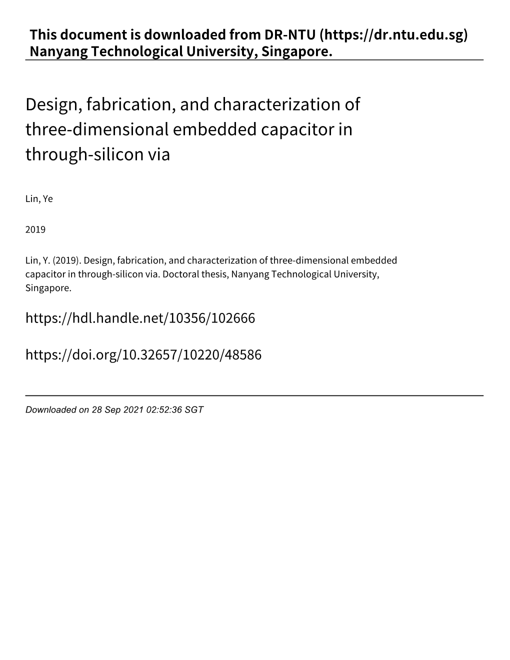 Design, Fabrication, and Characterization of Three‑Dimensional Embedded Capacitor in Through‑Silicon Via