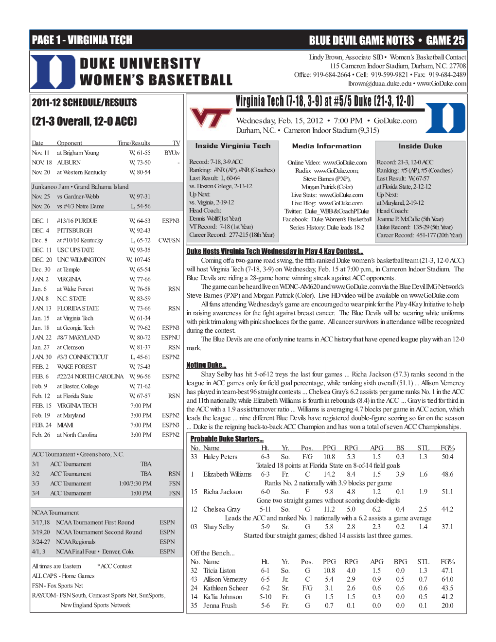 2011-12 WBB Game Notes