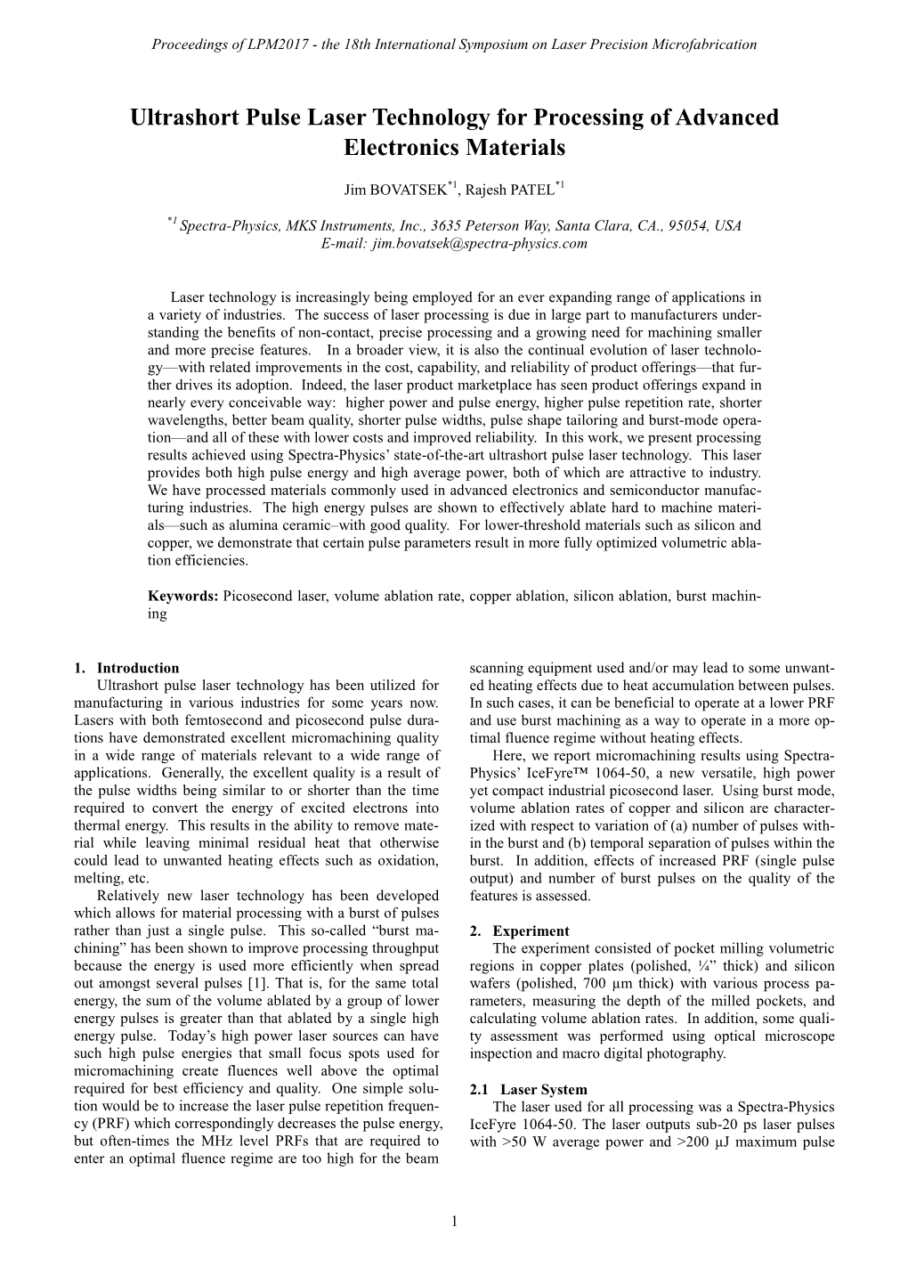 Ultrashort Pulse Laser Technology for Processing of Advanced Electronics Materials