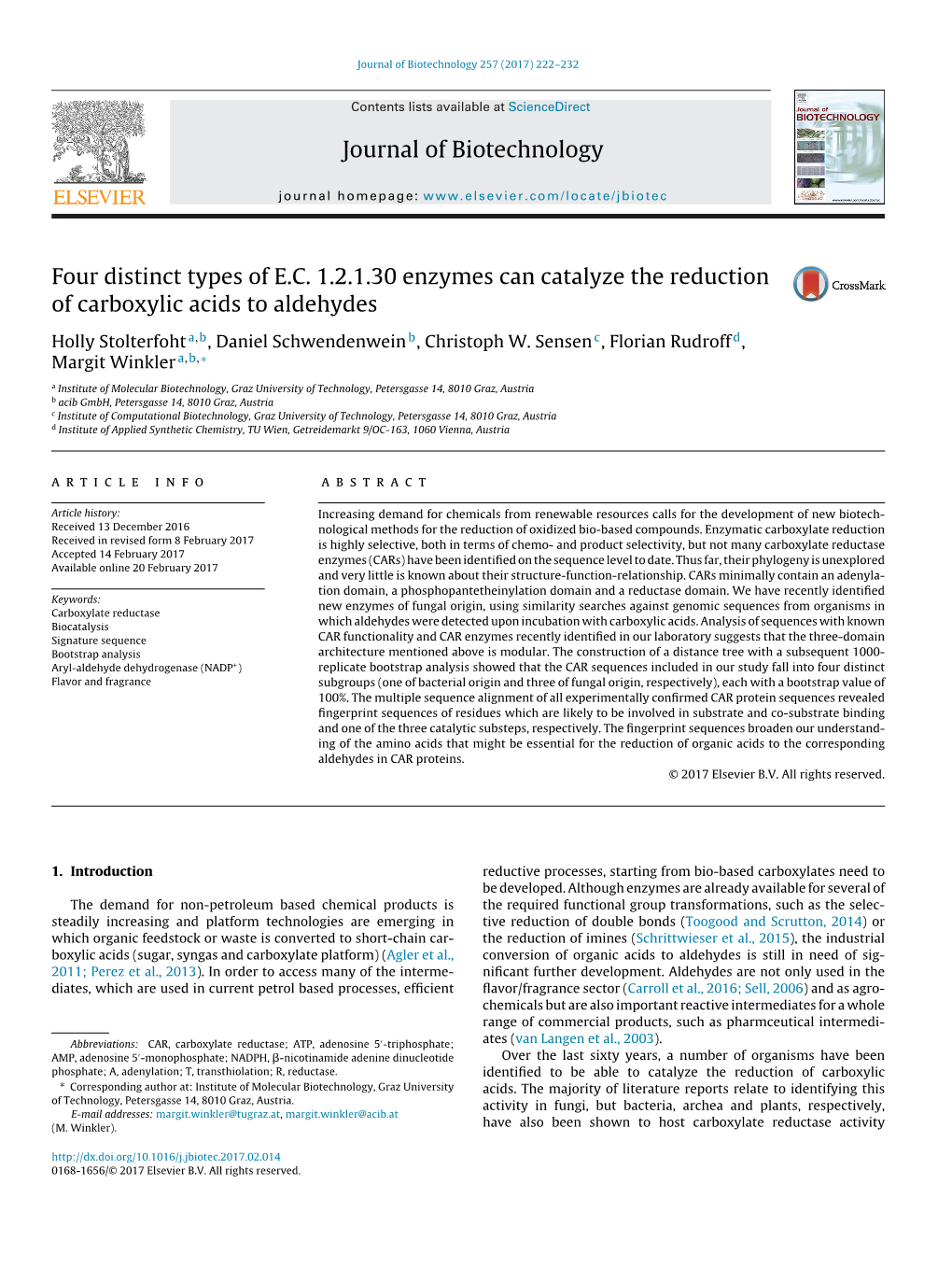 Four Distinct Types of E.C. 1.2.1.30 Enzymes Can Catalyze the Reduction