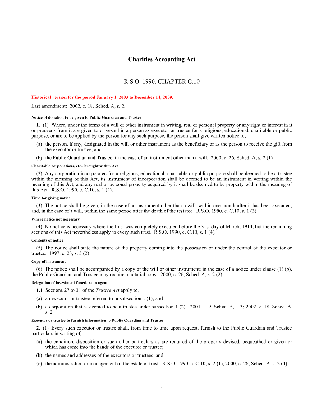 Charities Accounting Act, R.S.O. 1990, C. C.10 s1