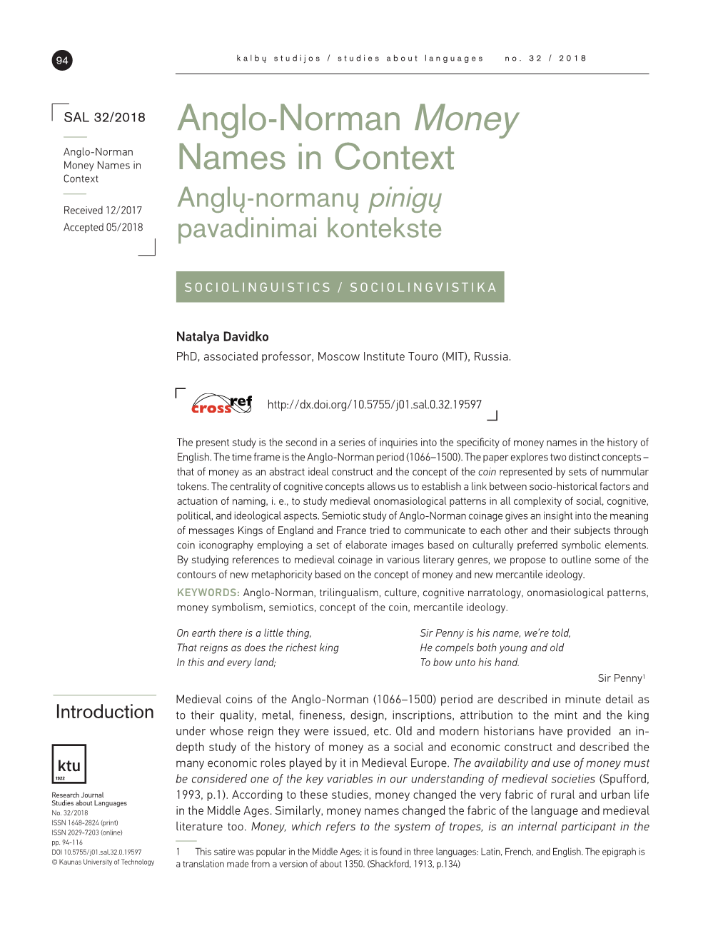 Anglo-Norman Money Names in Context