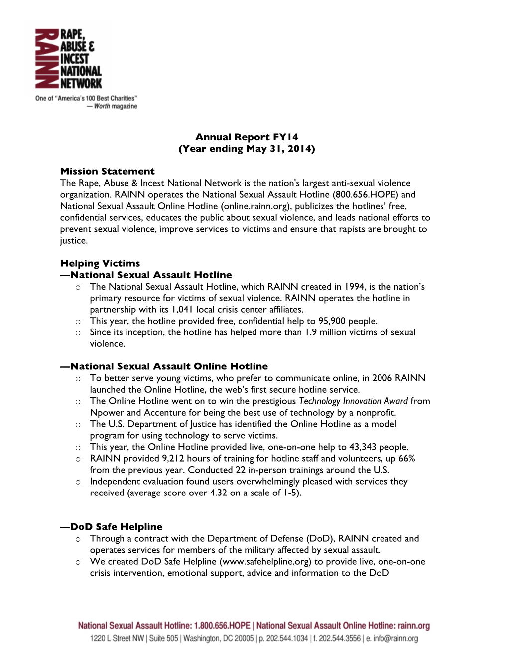 RAINN FY14 Annual Report Final