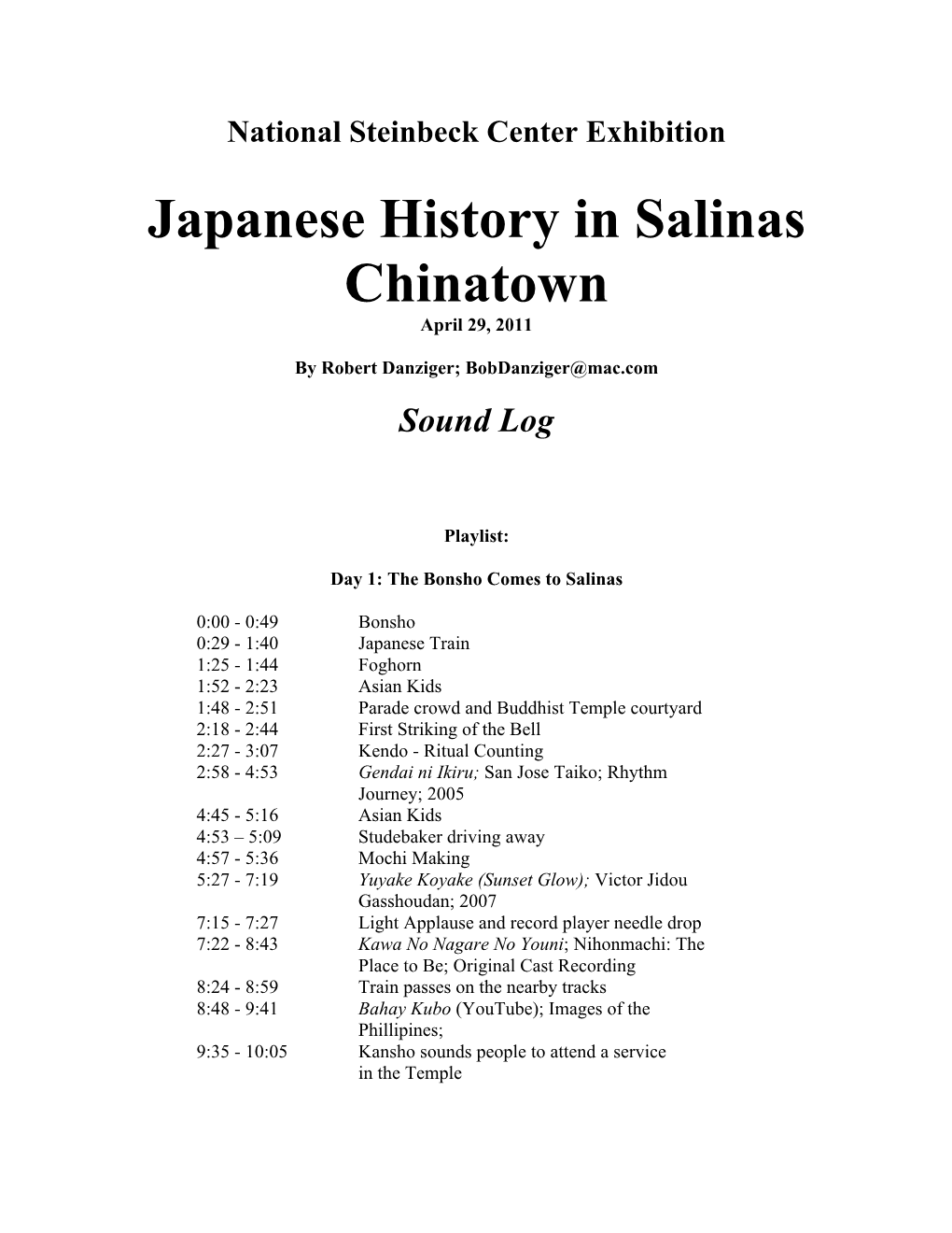 Japanese History in Salinas Chinatown April 29, 2011