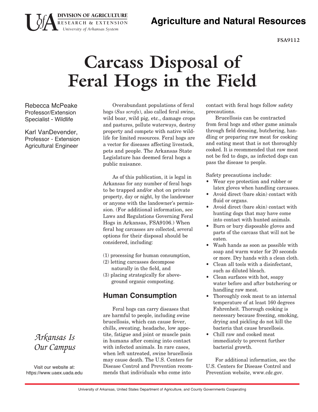 Carcass Disposal of Feral Hogs in the Field FSA9112