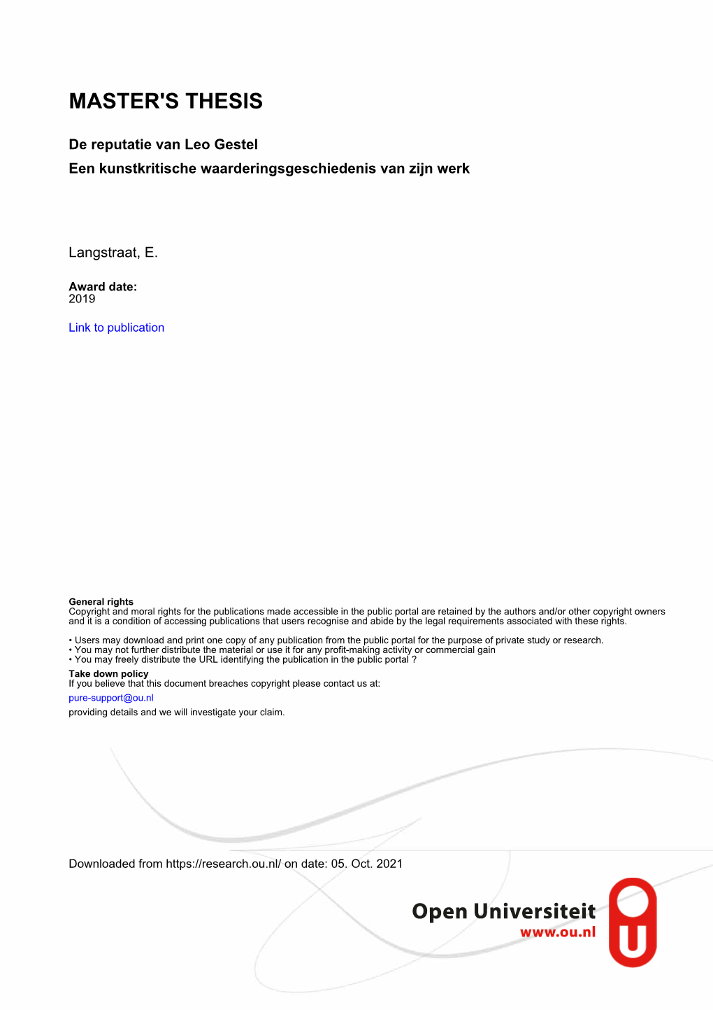 Masterscriptie September 2019 Scriptiebegeleider: Dr