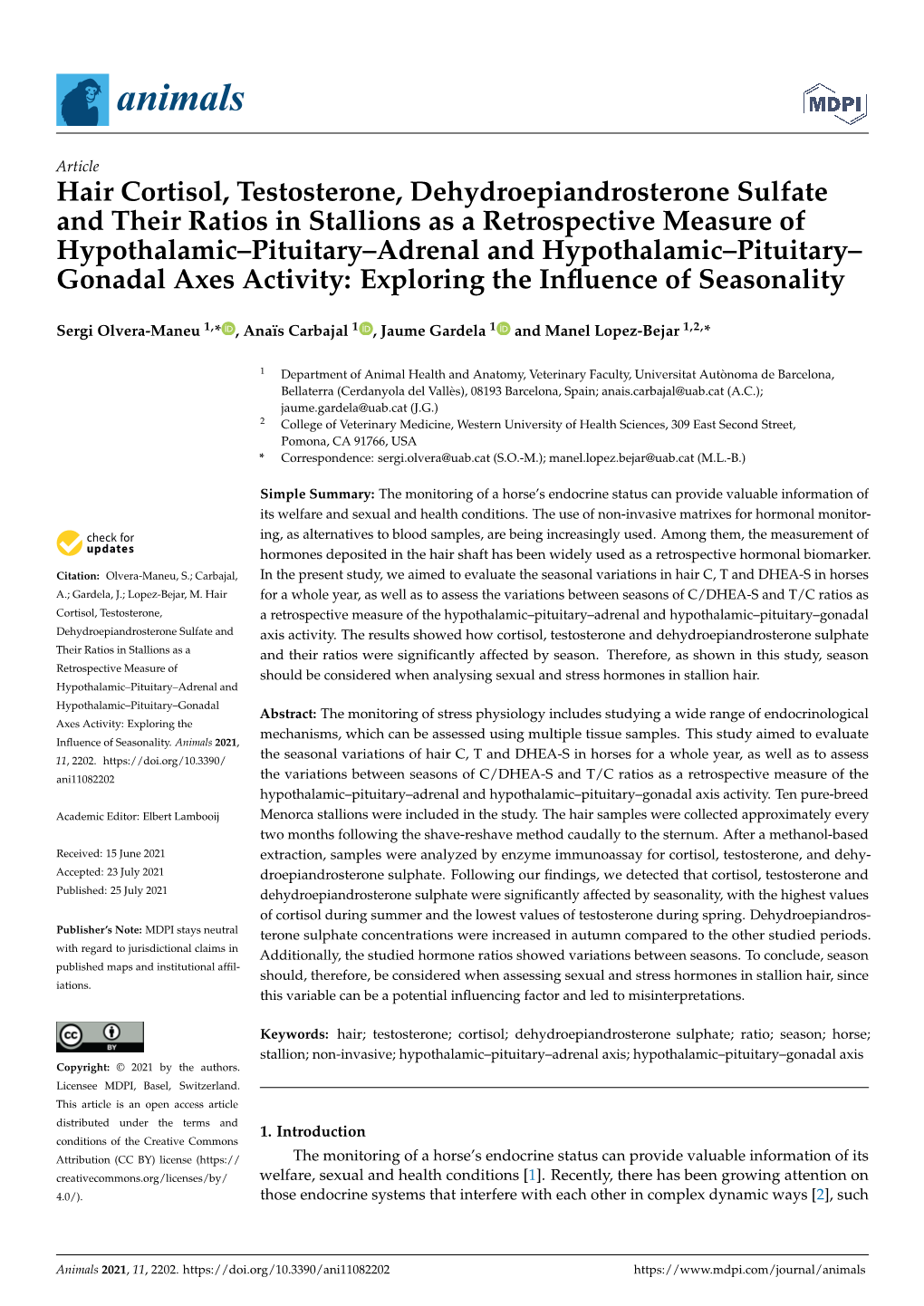 Hair Cortisol, Testosterone, Dehydroepiandrosterone Sulfate