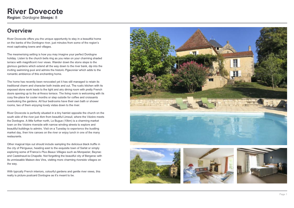 River Dovecote Region: Dordogne Sleeps: 8