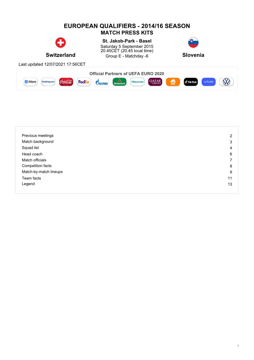 EUROPEAN QUALIFIERS - 2014/16 SEASON MATCH PRESS KITS St