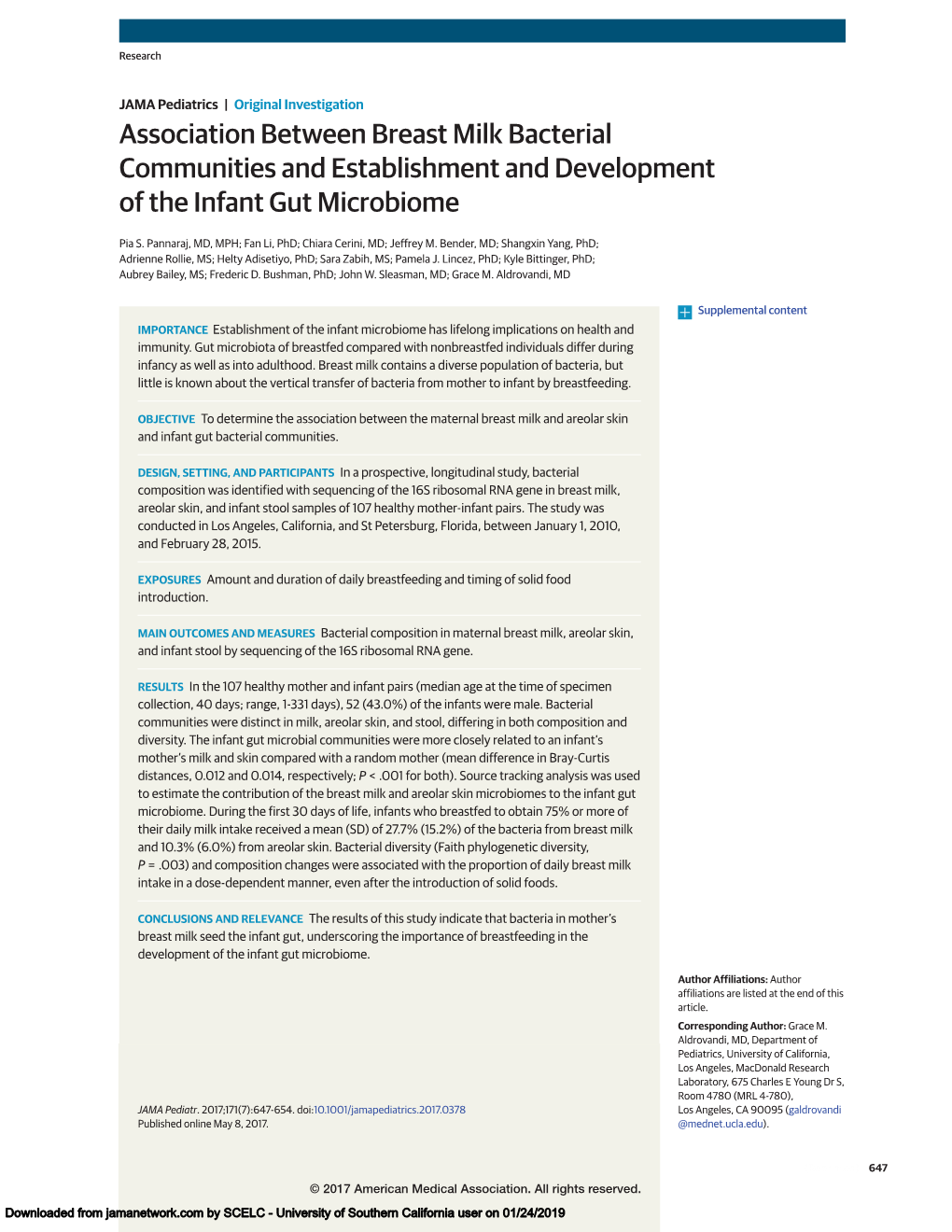 Association Between Breast Milk Bacterial Communities and Establishment and Development of the Infant Gut Microbiome