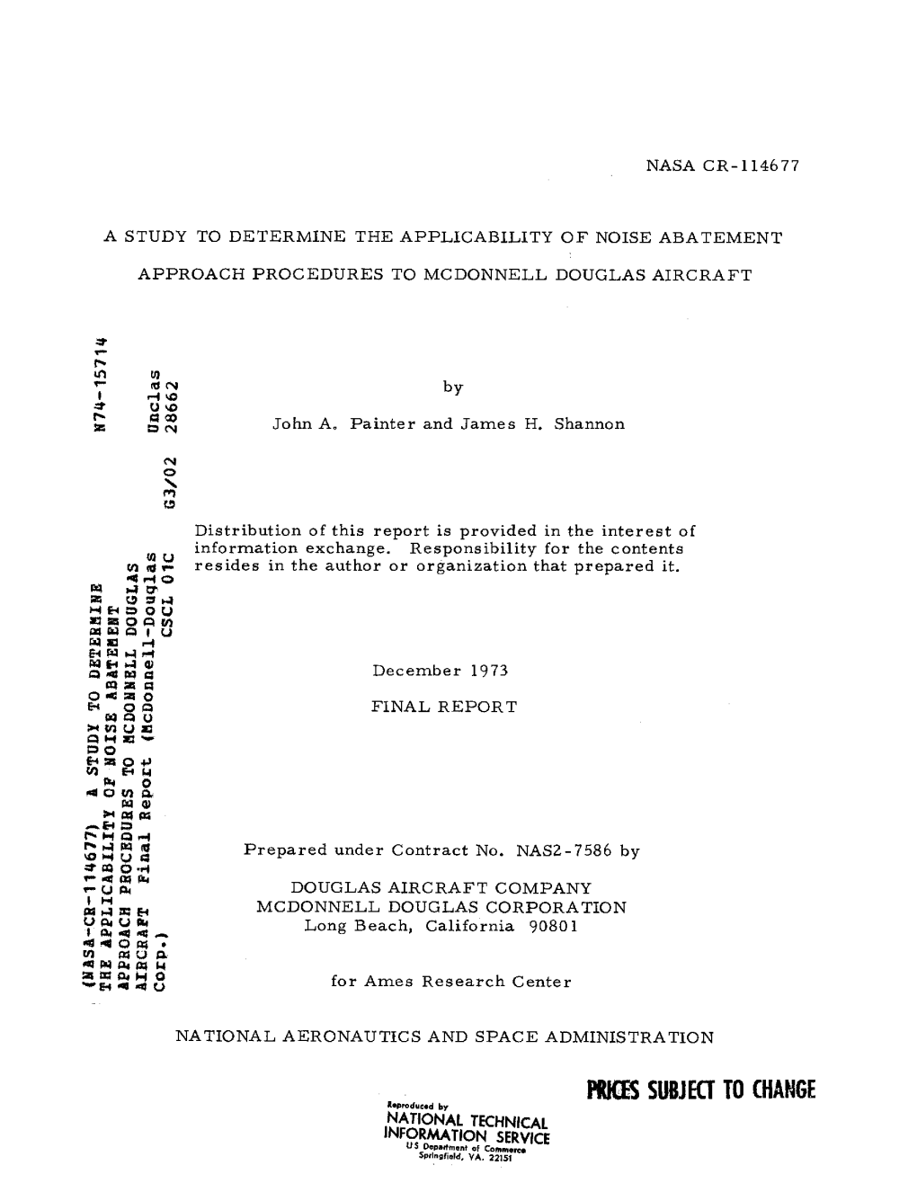 PRIWES SUBJECT to CHANGE Reproduced by NATIONAL TECHNICAL INFORMATION SERVICE US Department of Springfield, VA