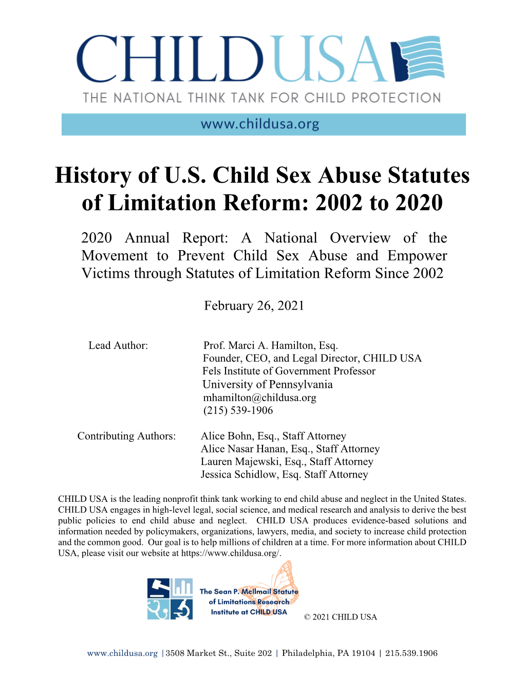 History of U.S. Child Sex Abuse Statutes of Limitation Reform: 2002 to 2020