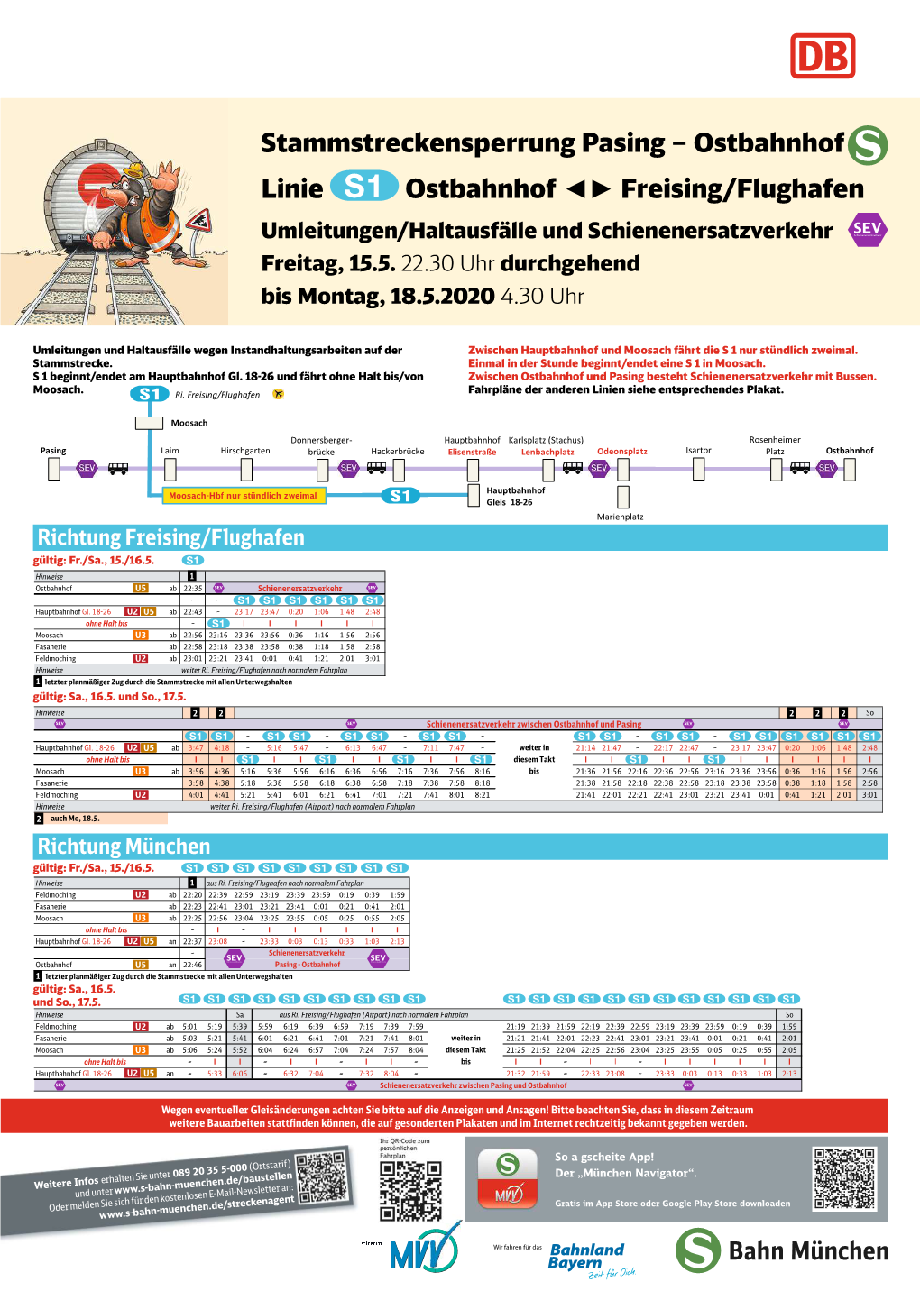 Stammstreckensperrung Pasing – Ostbahnhof Linie Ostbahnhof Freising/Flughafen