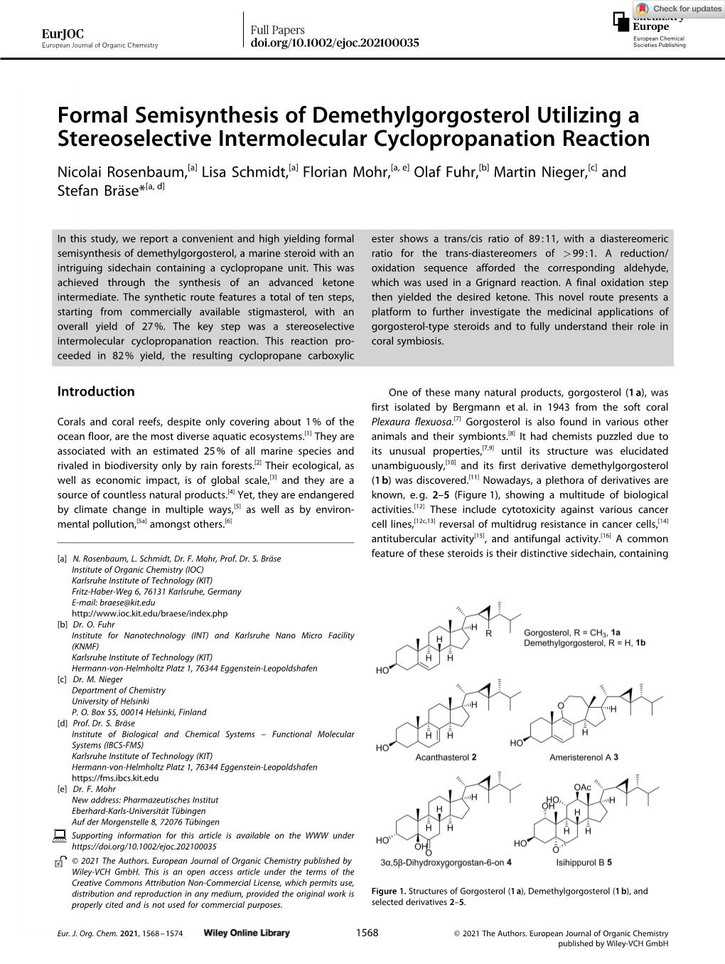 Formal Semisynthesis of Demethylgorgosterol Utilizing A