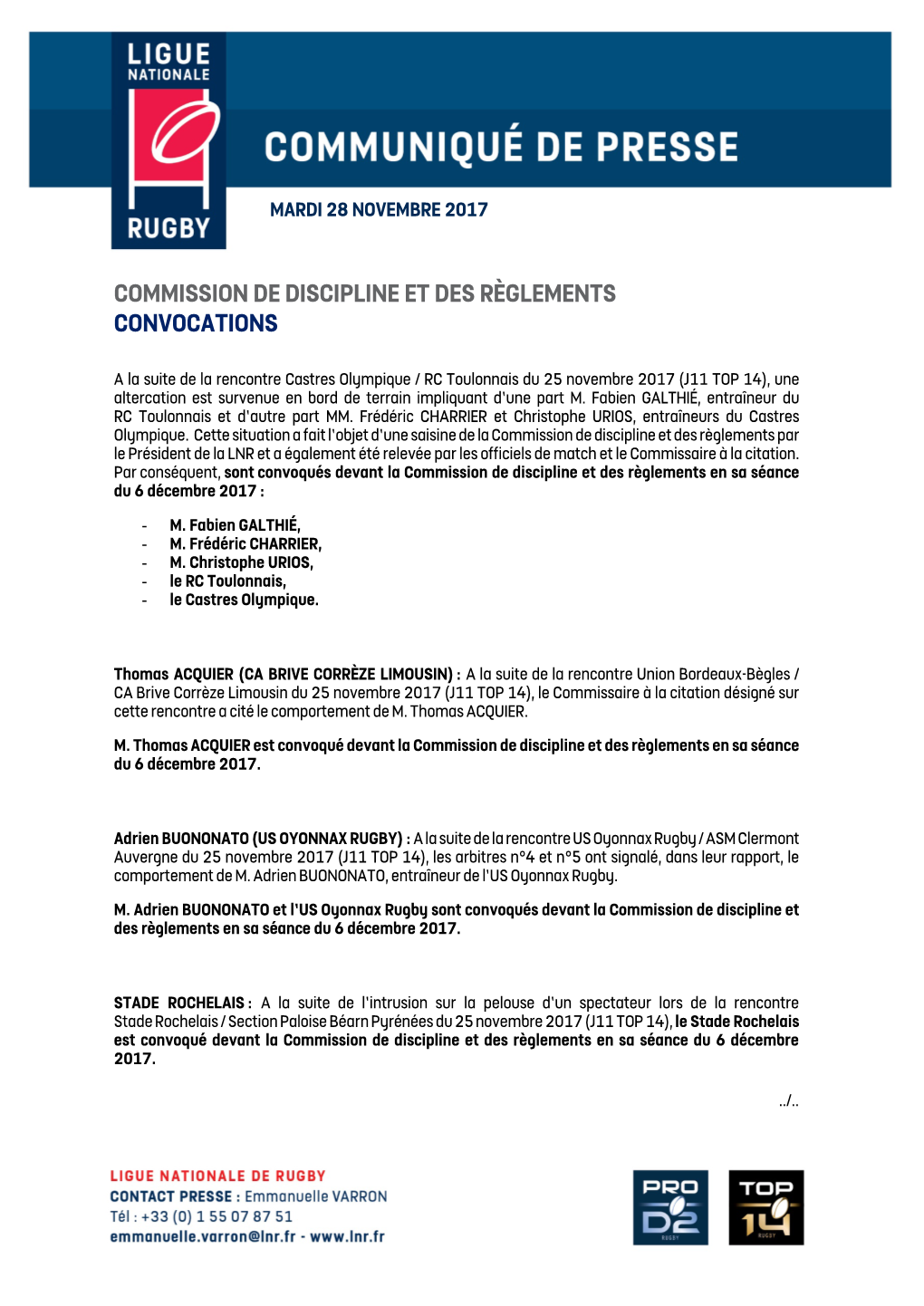 Commission De Discipline Et Des Règlements Convocations