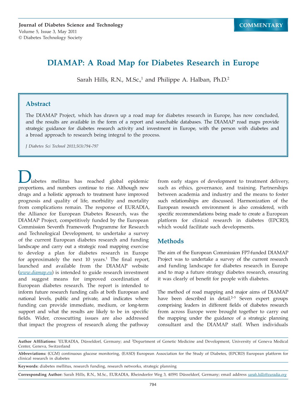 A Road Map for Diabetes Research in Europe