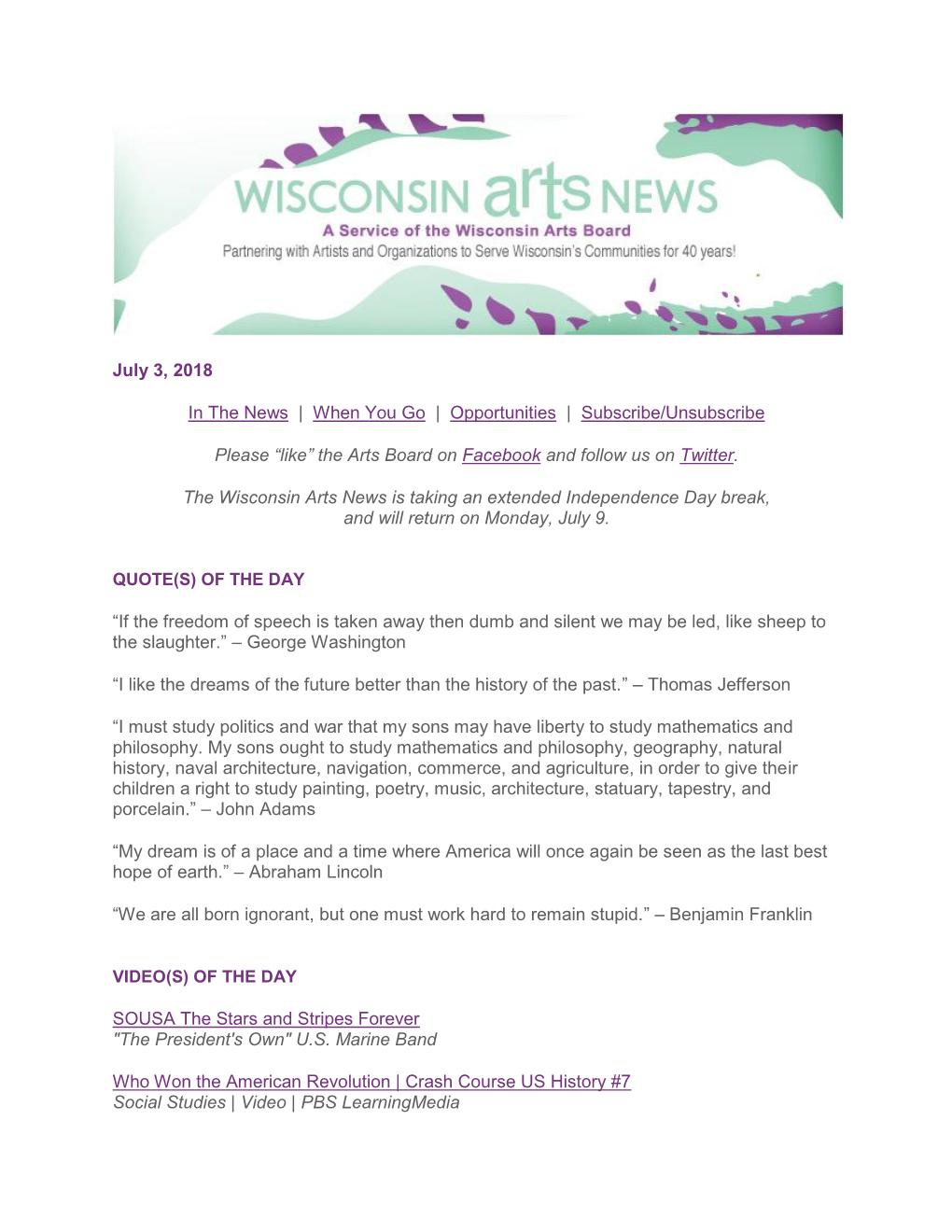 WAB Wisconsin Arts News