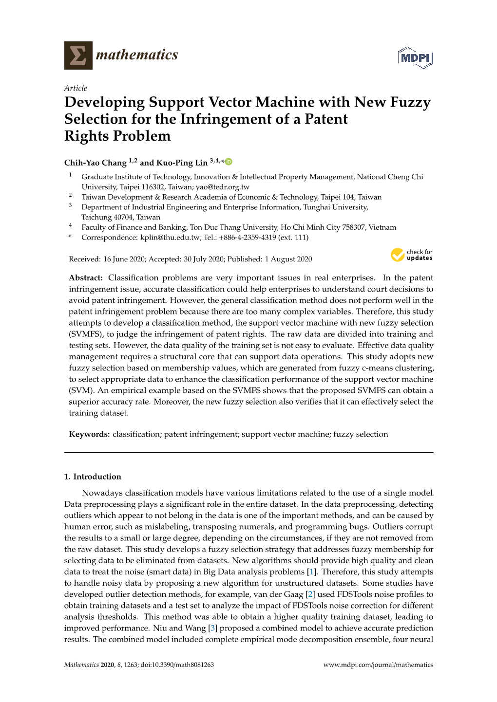 Developing Support Vector Machine with New Fuzzy Selection for the Infringement of a Patent Rights Problem