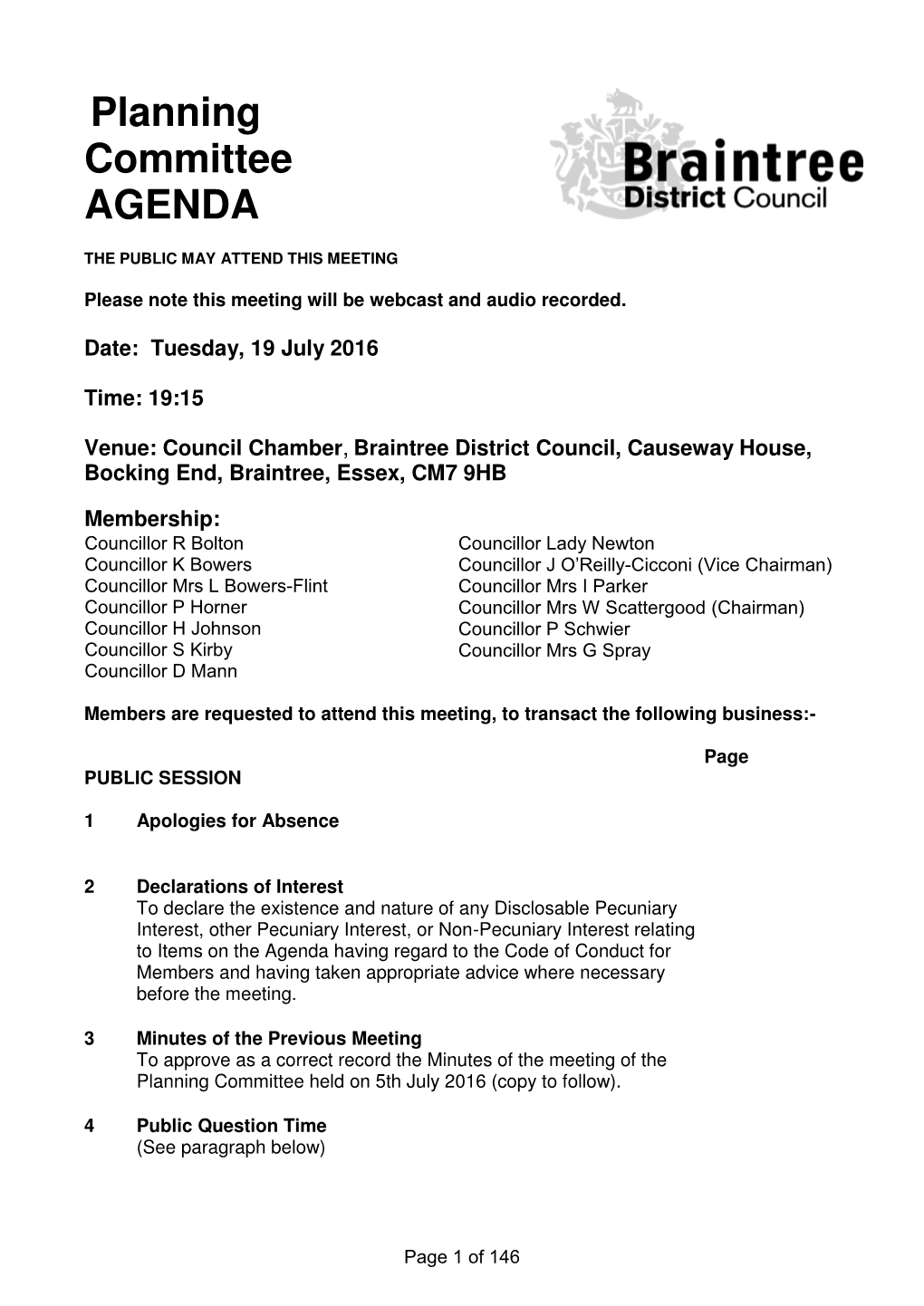 Planning Committee AGENDA