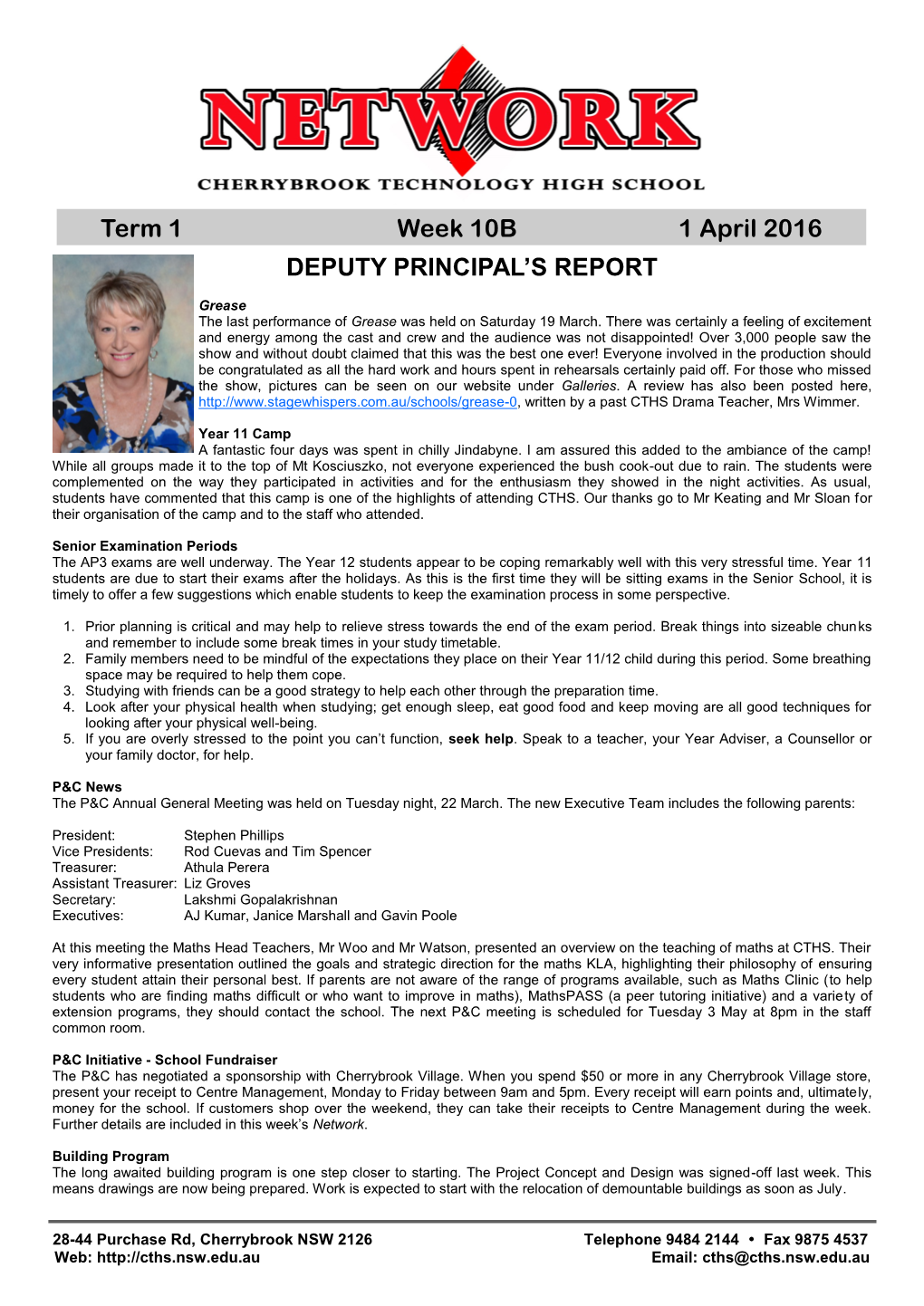 Term 1 Week 10B 1 April 2016 DEPUTY PRINCIPAL's REPORT