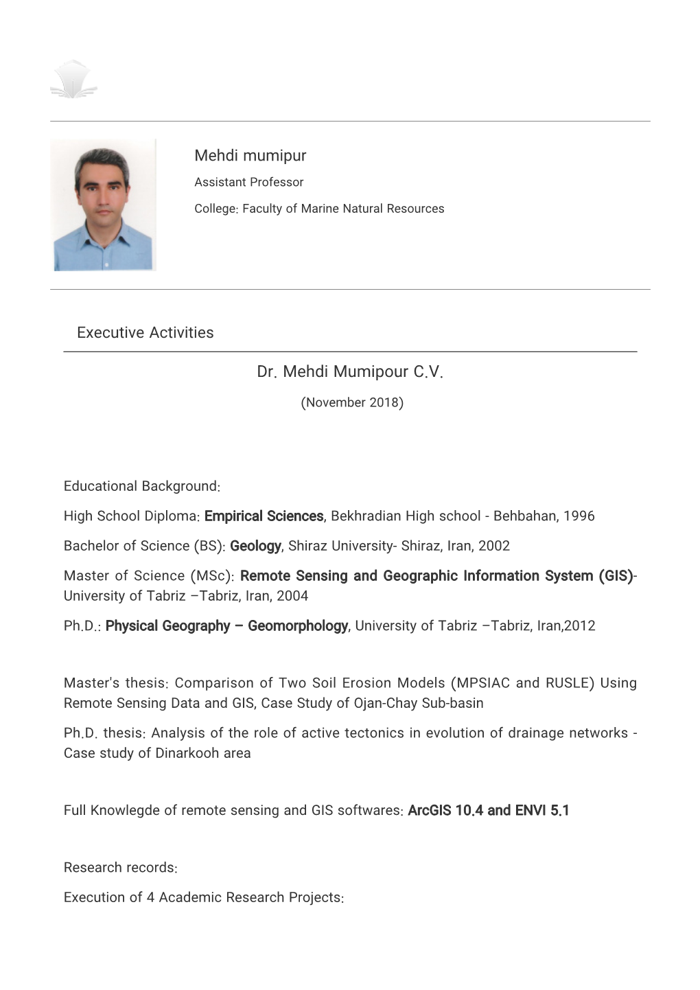 Dr. Mehdi Mumipour C.V