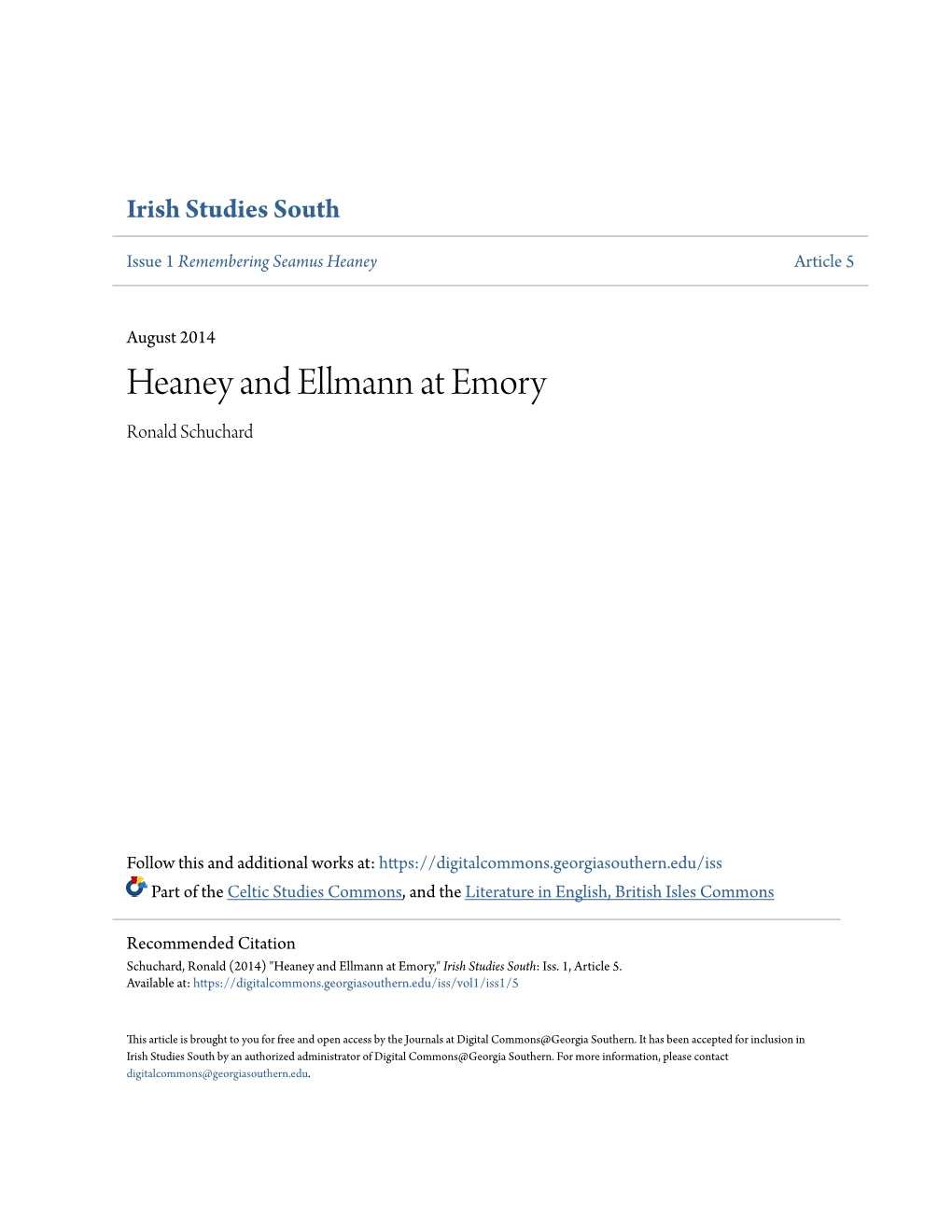 Heaney and Ellmann at Emory Ronald Schuchard