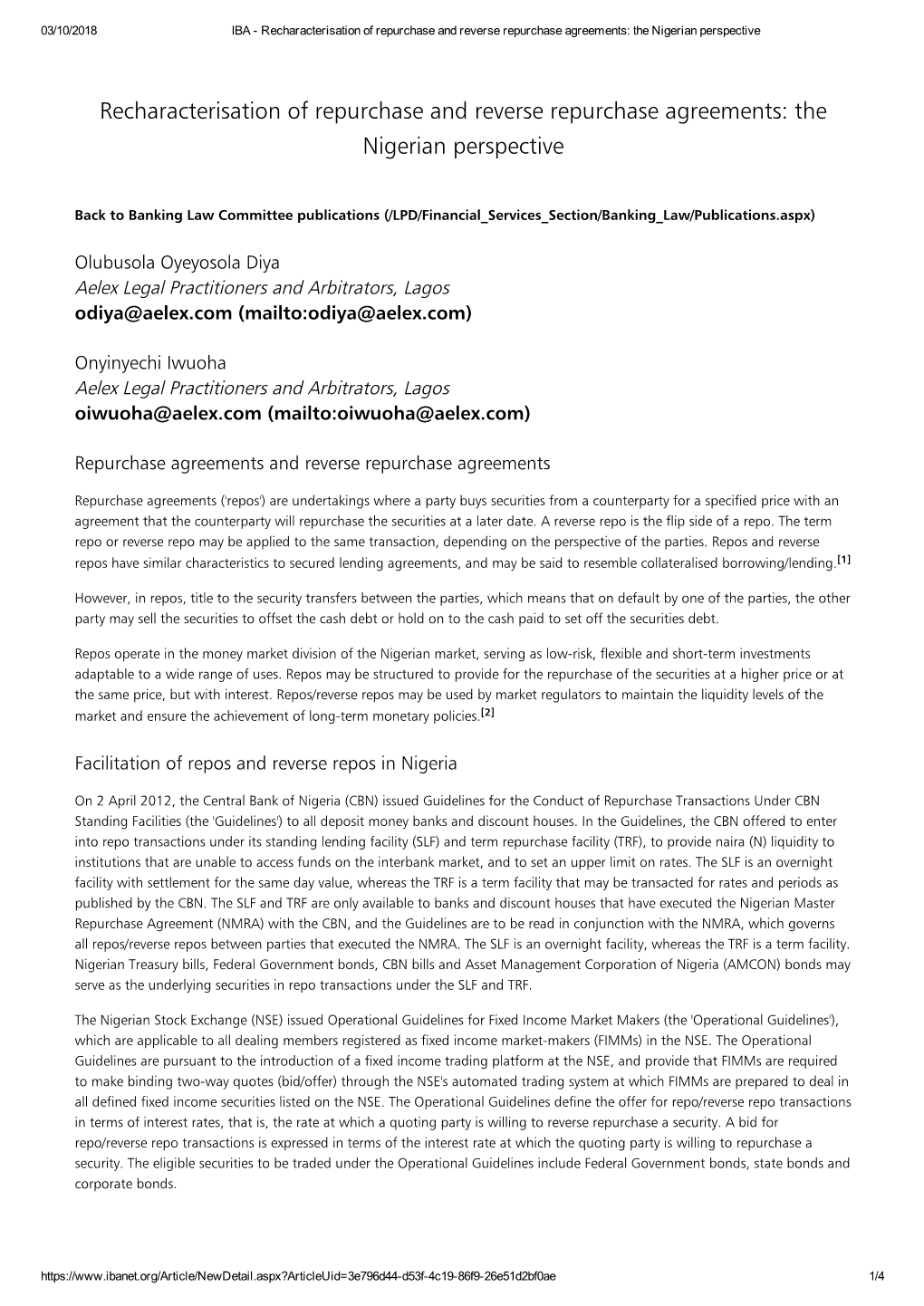 Recharacterisation of Repurchase and Reverse Repurchase Agreements: the Nigerian Perspective