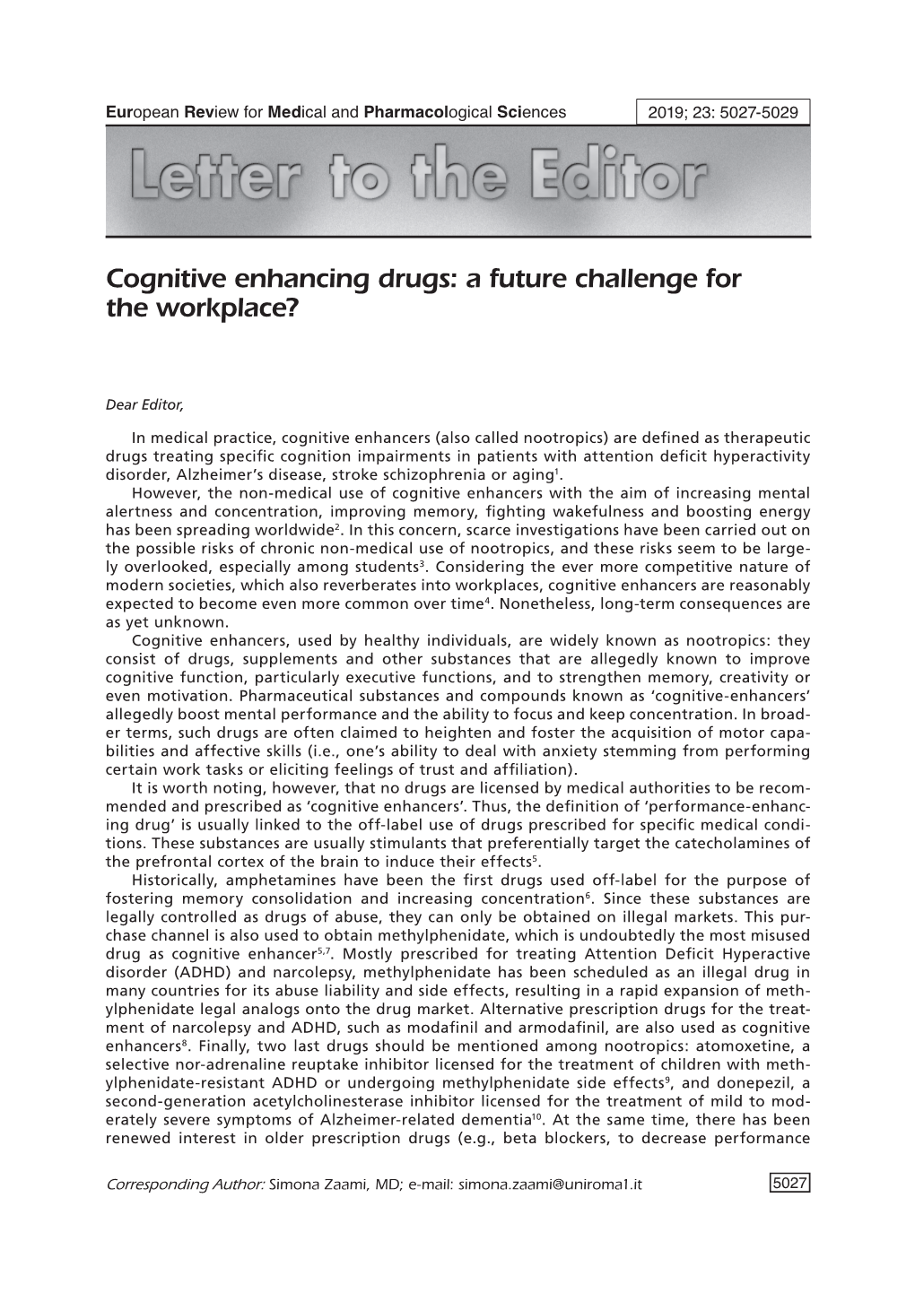 Cognitive Enhancing Drugs: a Future Challenge for the Workplace?