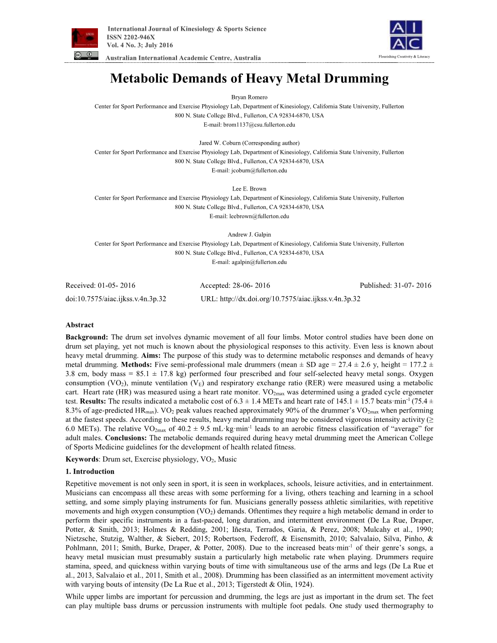 Metabolic Demands of Heavy Metal Drumming