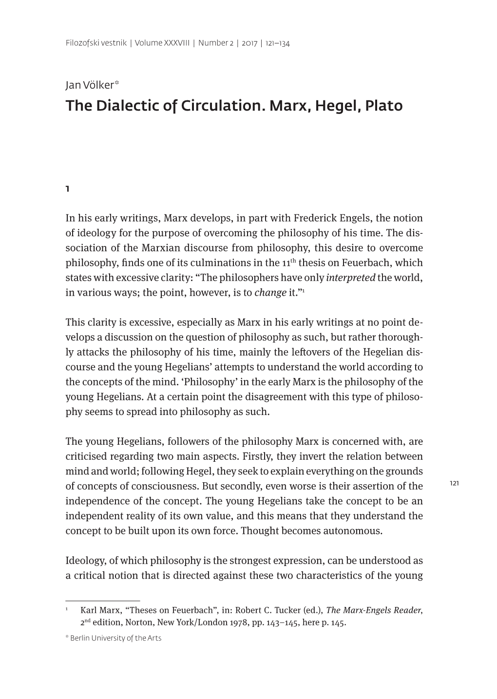 The Dialectic of Circulation. Marx, Hegel, Plato