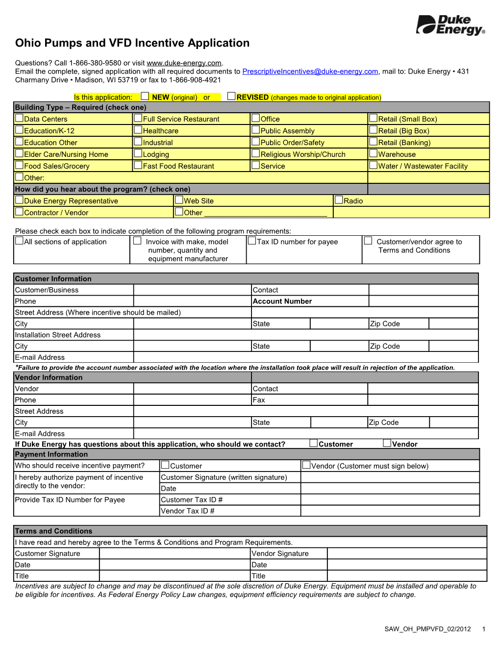 Ohio Pumps and VFD Incentive Application