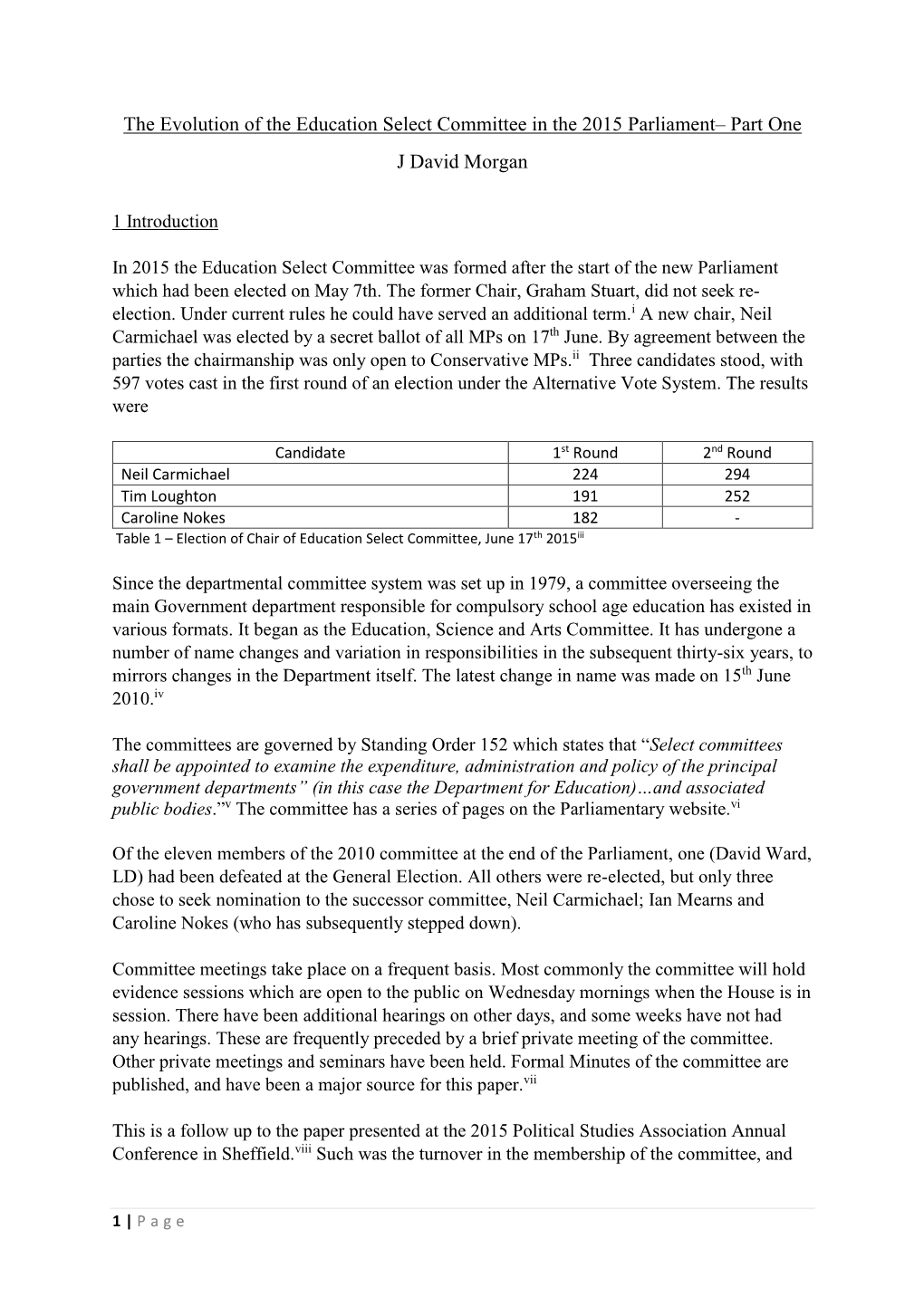 The Evolution of the Education Select Committee in the 2015 Parliament– Part One