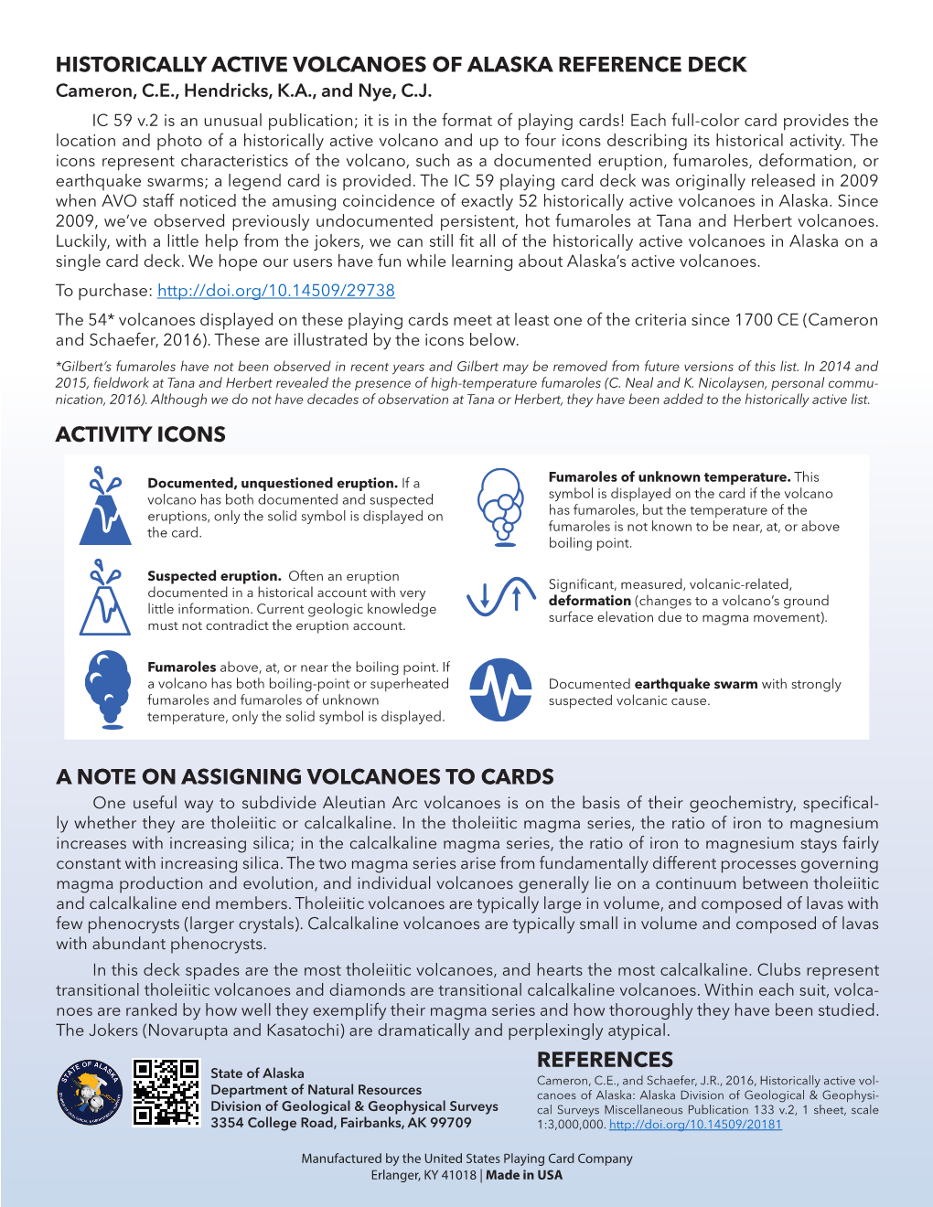 Historically Active Volcanoes of Alaska Reference Deck Activity Icons a Note on Assigning Volcanoes to Cards References