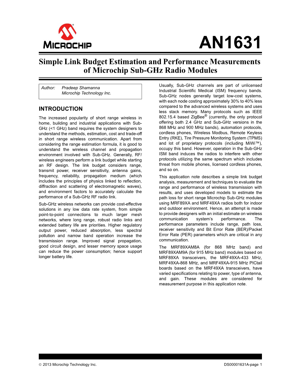 AN1631-Simple Link Budget Estimation and Performance