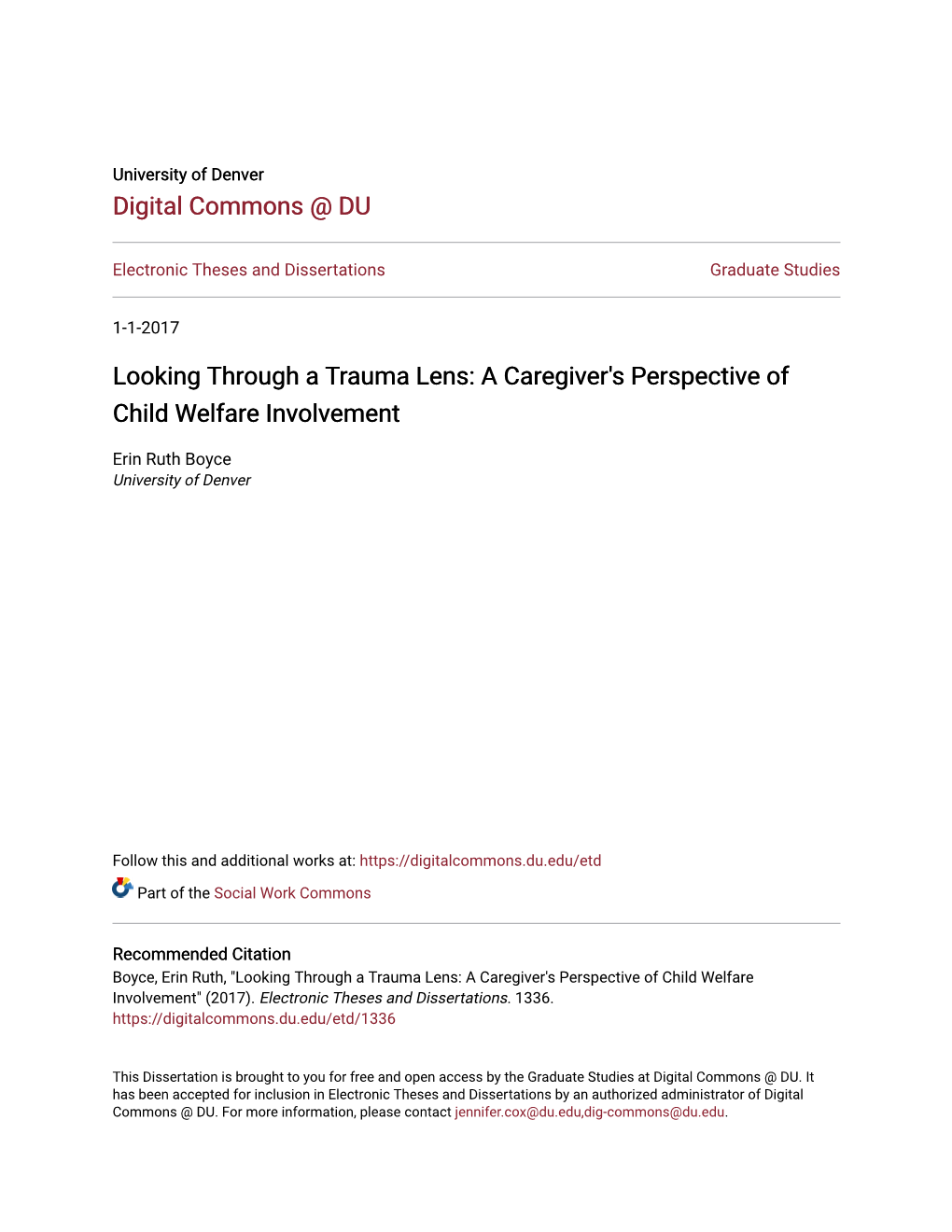Looking Through a Trauma Lens: a Caregiver's Perspective of Child Welfare Involvement