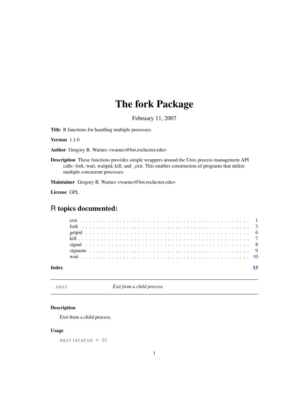 The Fork Package February 11, 2007